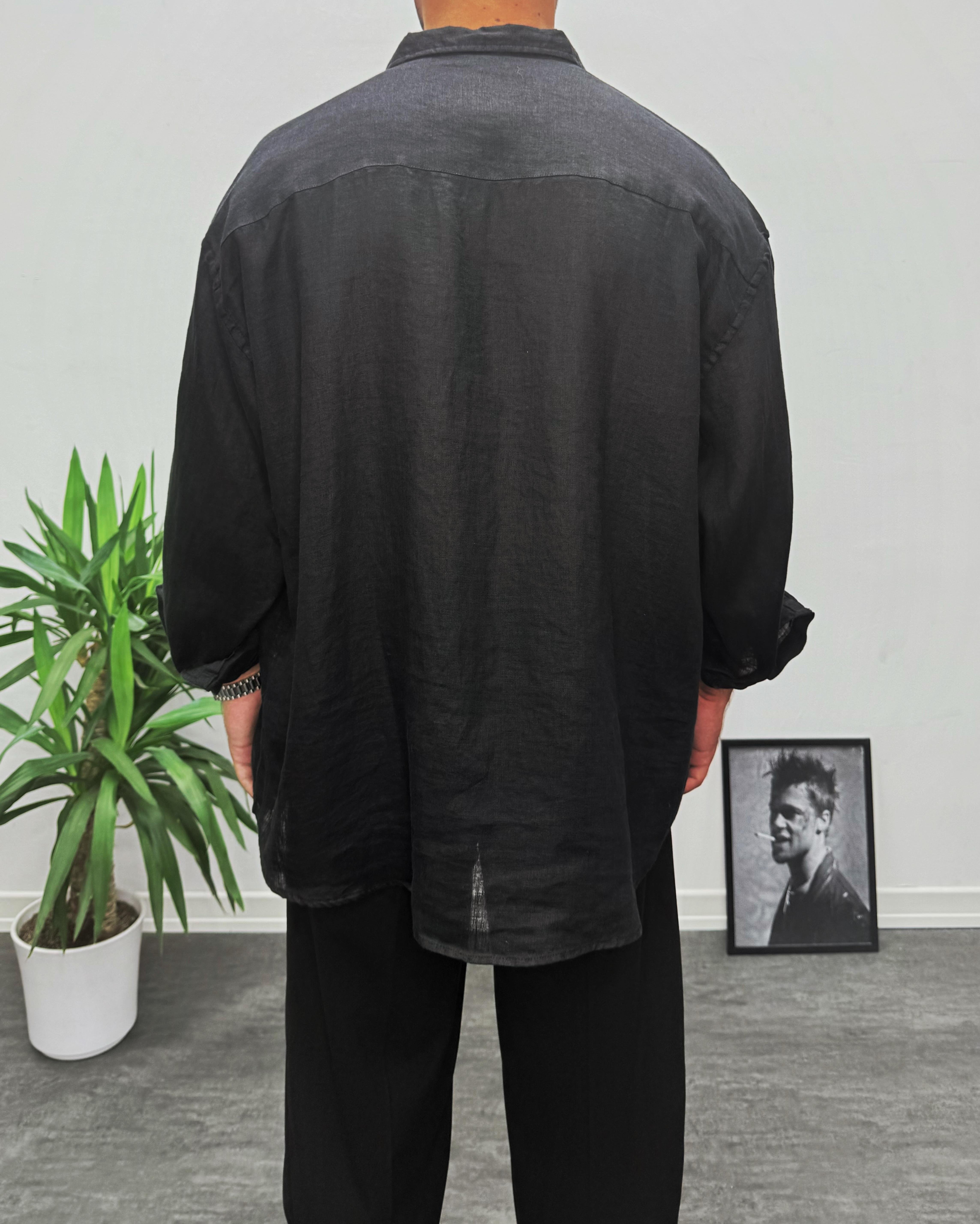 Giesto %100 Keten Oversize Gömlek Siyah