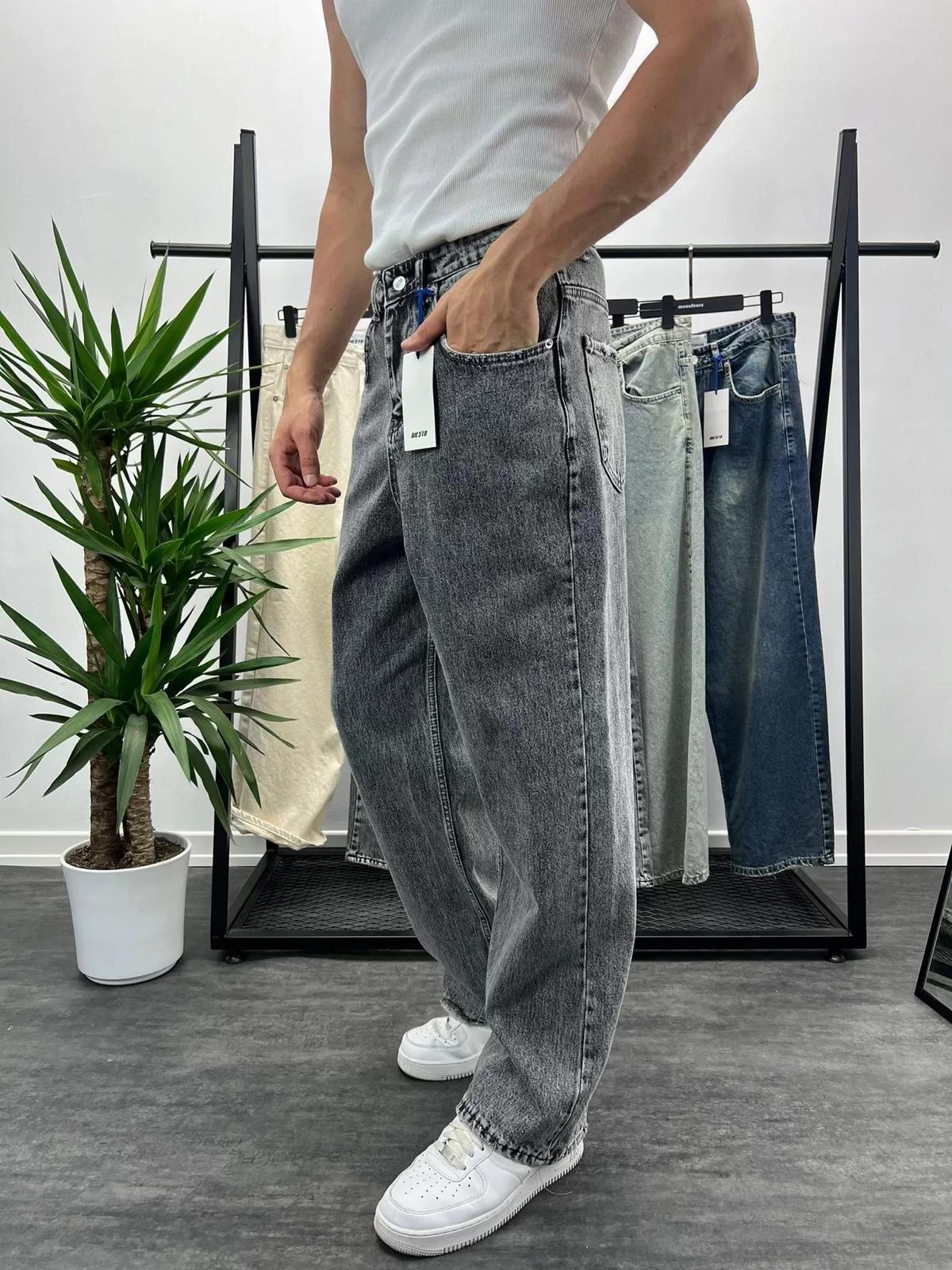Gri Asit Yıkamalı Skater Fit Baggy Pantolon