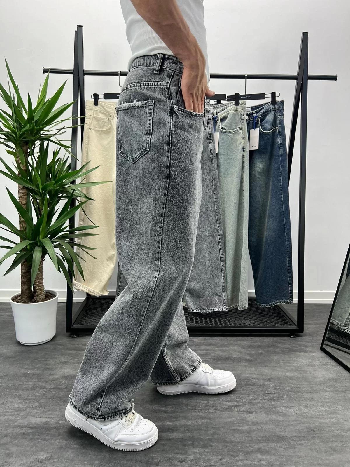 Gri Asit Yıkamalı Skater Fit Baggy Pantolon