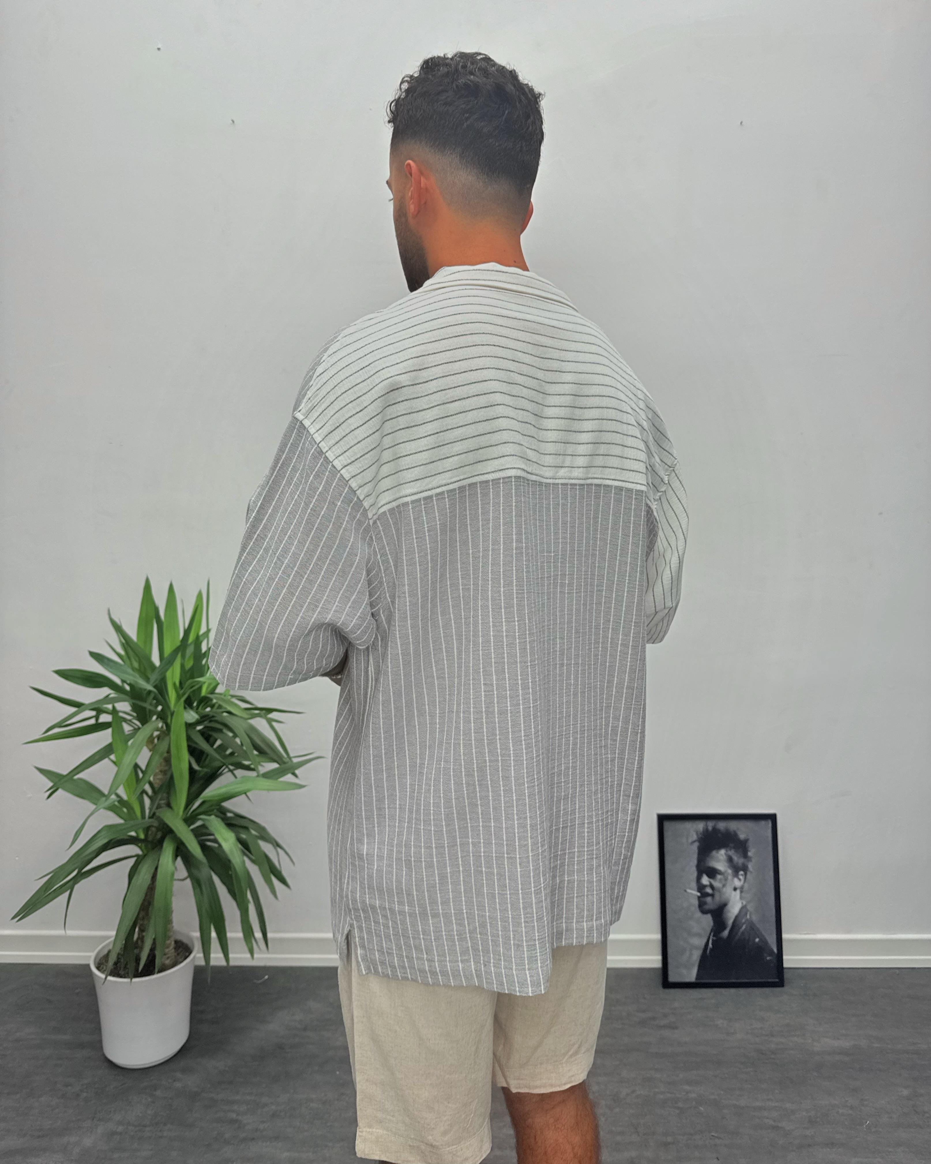 Gri Çizgili Oversize Gömlek