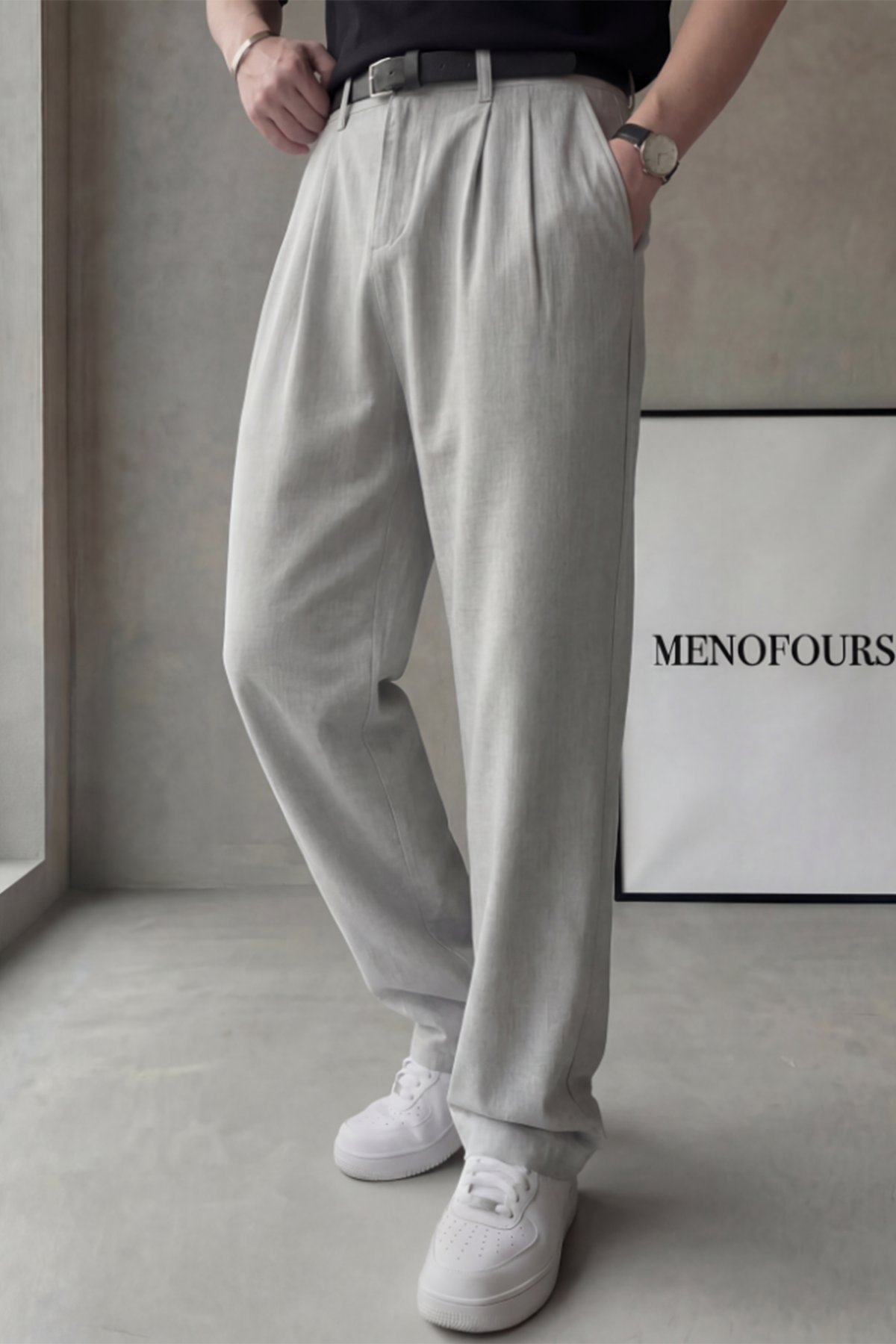 Gri Pileli Baggy Kumaş Pantolon