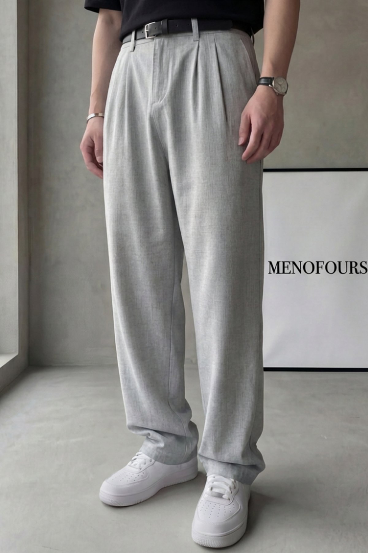 Gri Pileli Baggy Kumaş Pantolon