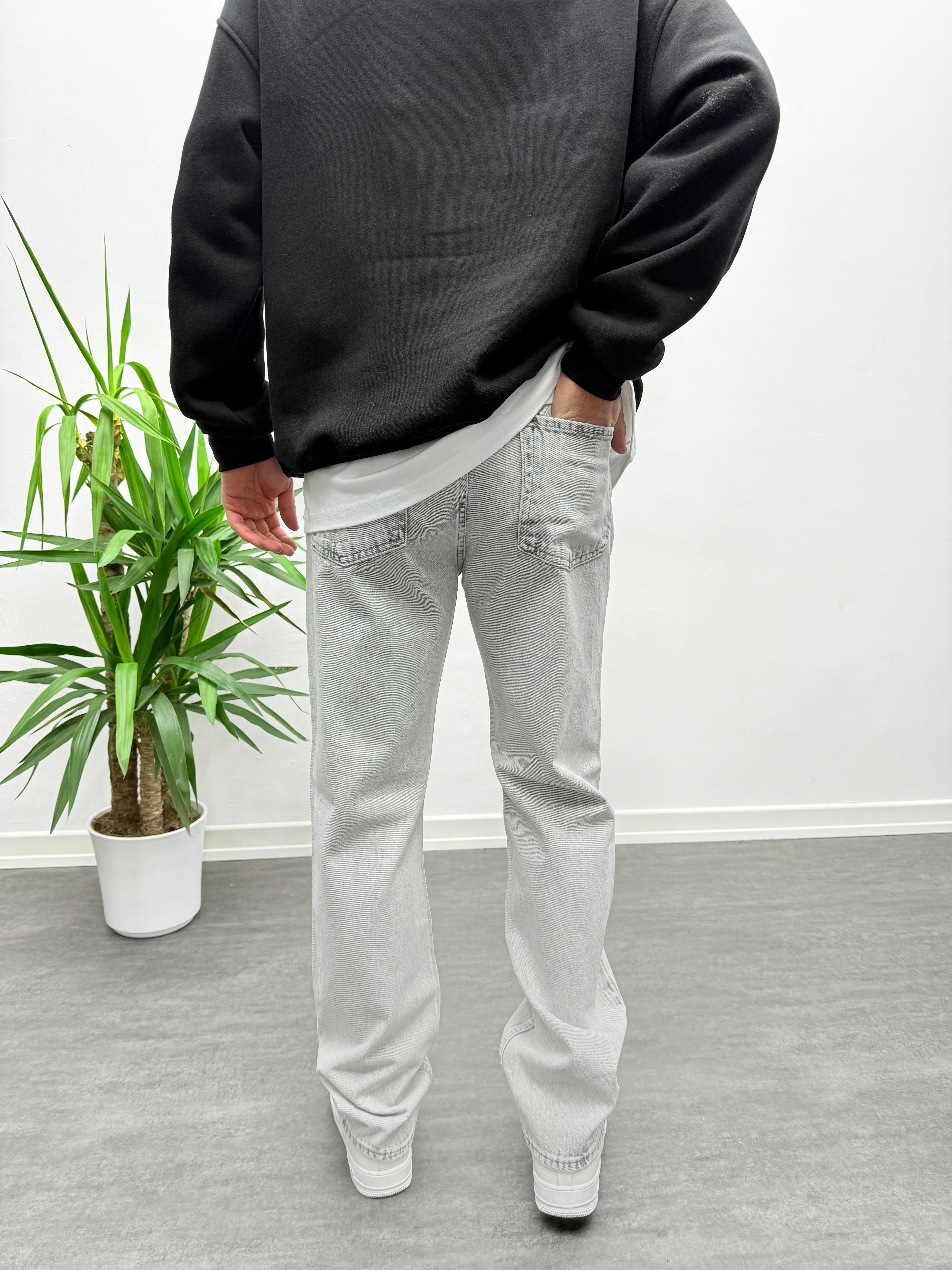 Gri Yırtık Detay Baggy Jean Pantolon