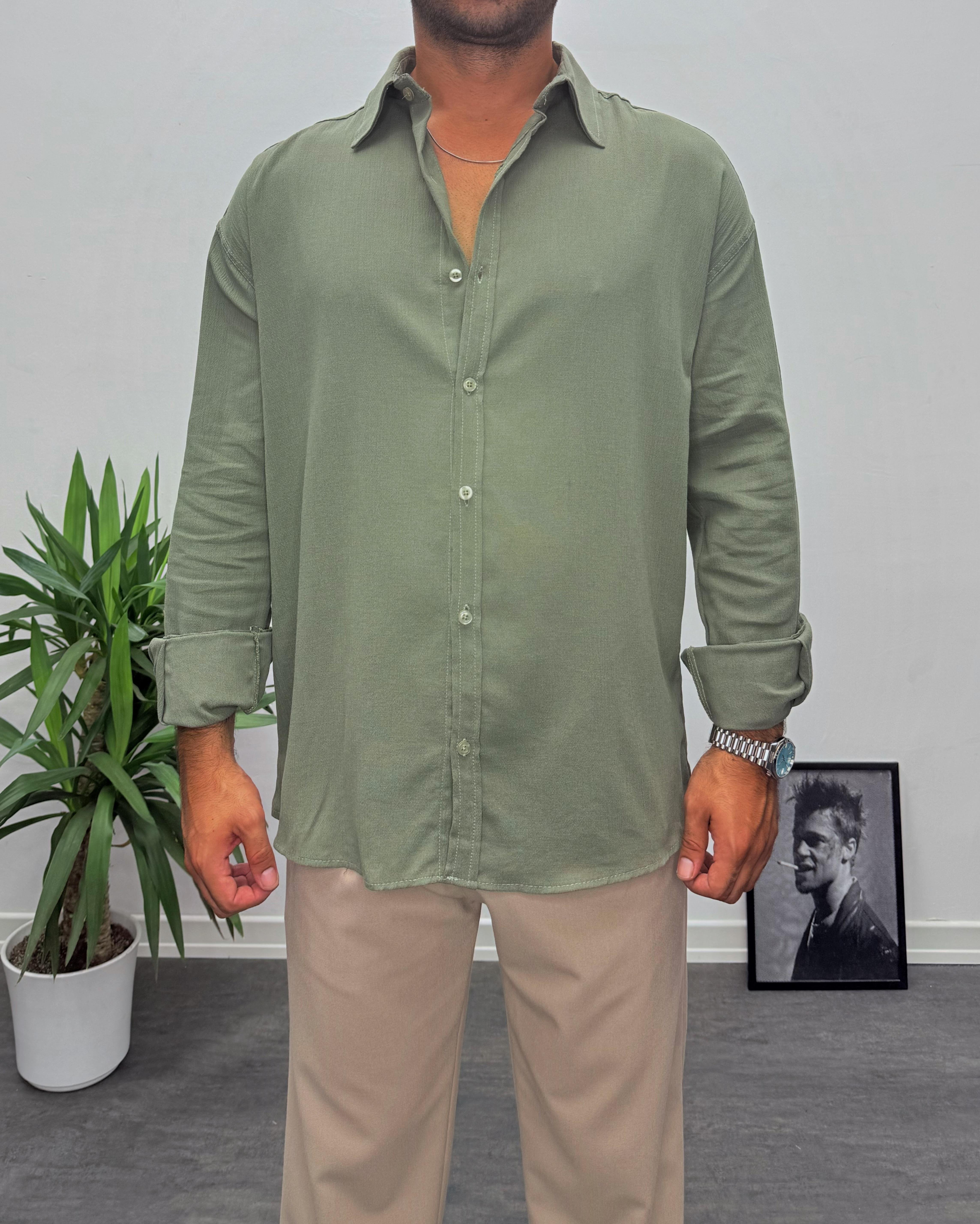 Haki Krinkıl Kumai Oversize Gömlek