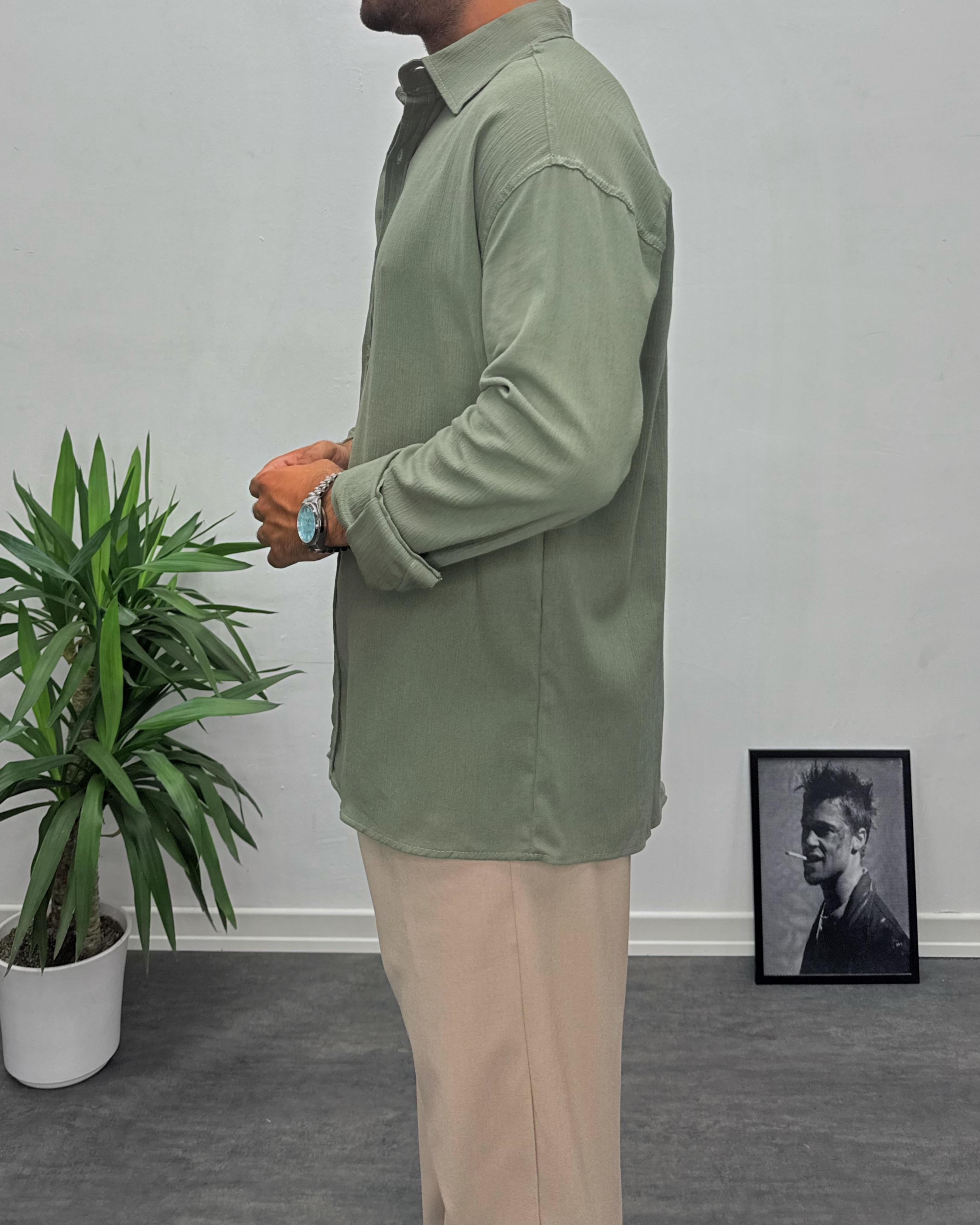 Haki Krinkıl Kumai Oversize Gömlek