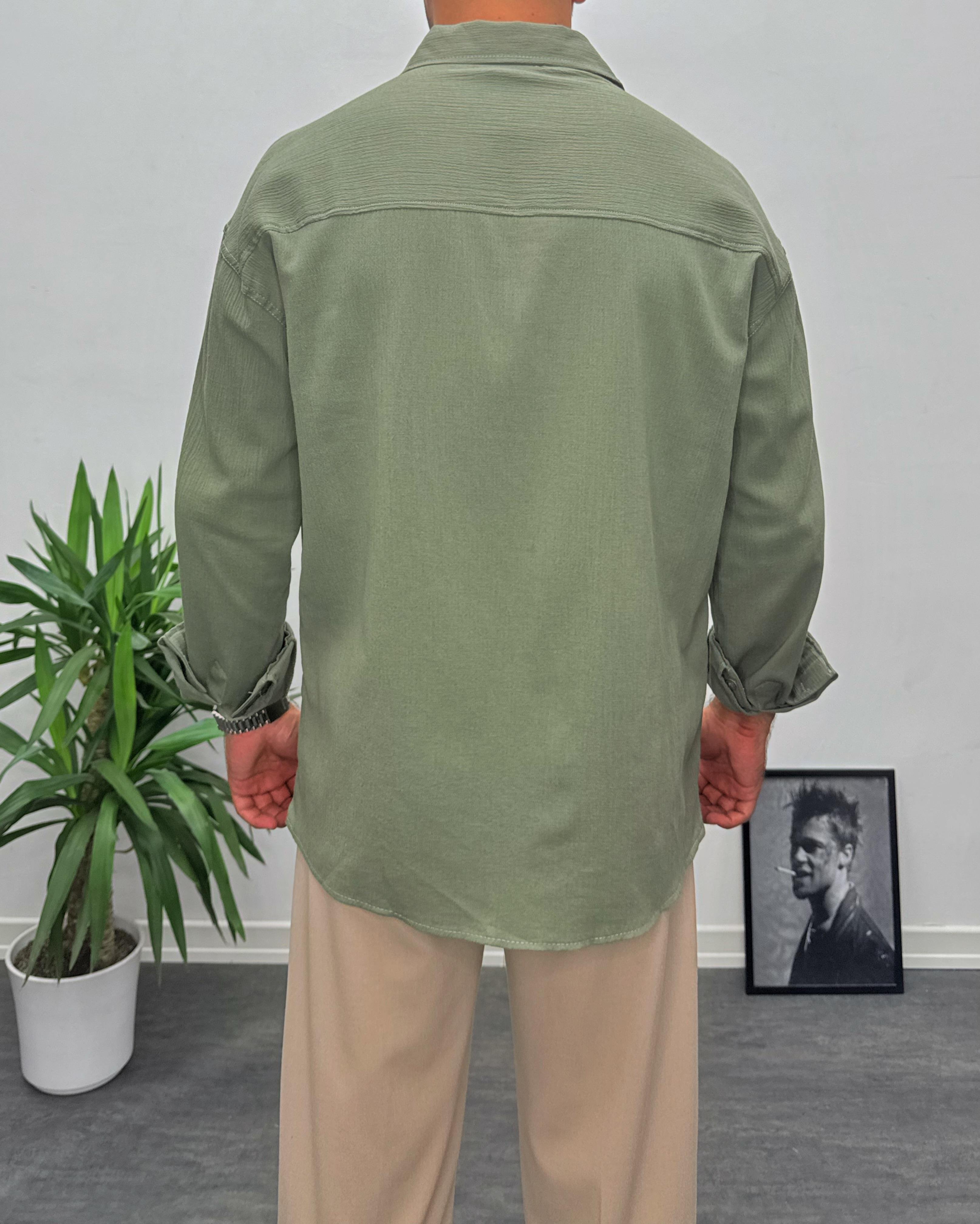 Haki Krinkıl Kumai Oversize Gömlek