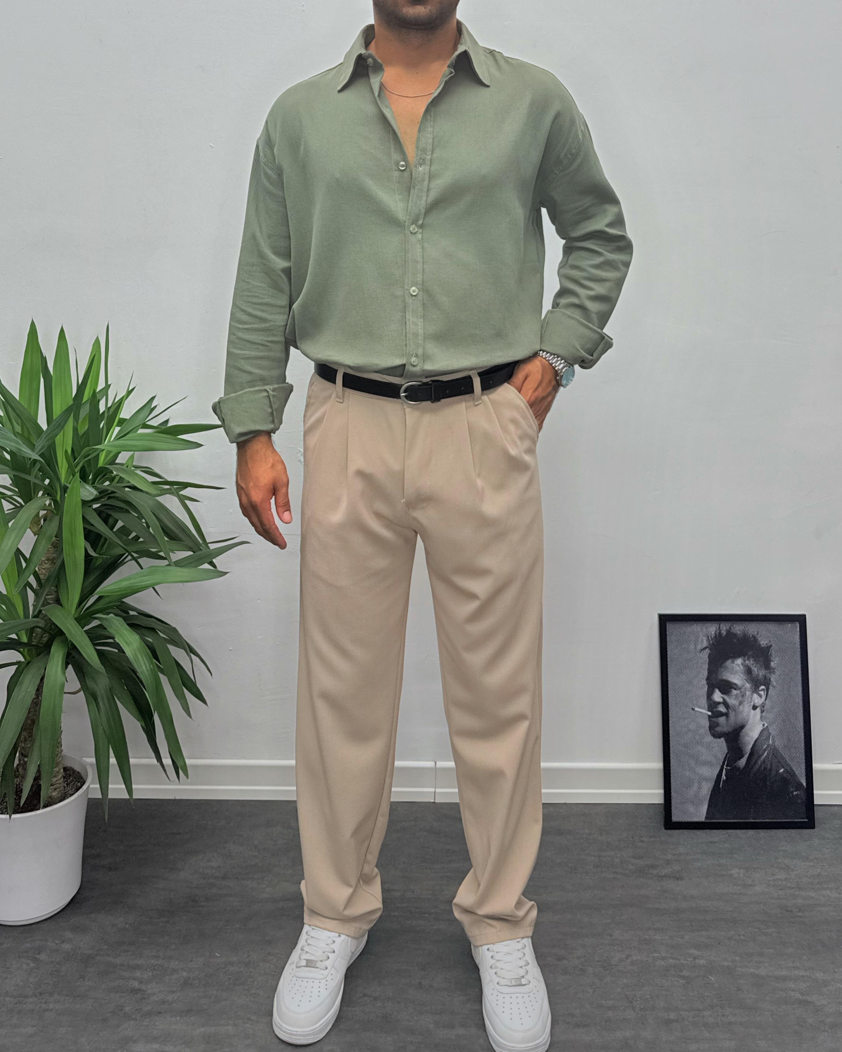 Haki Krinkıl Kumai Oversize Gömlek
