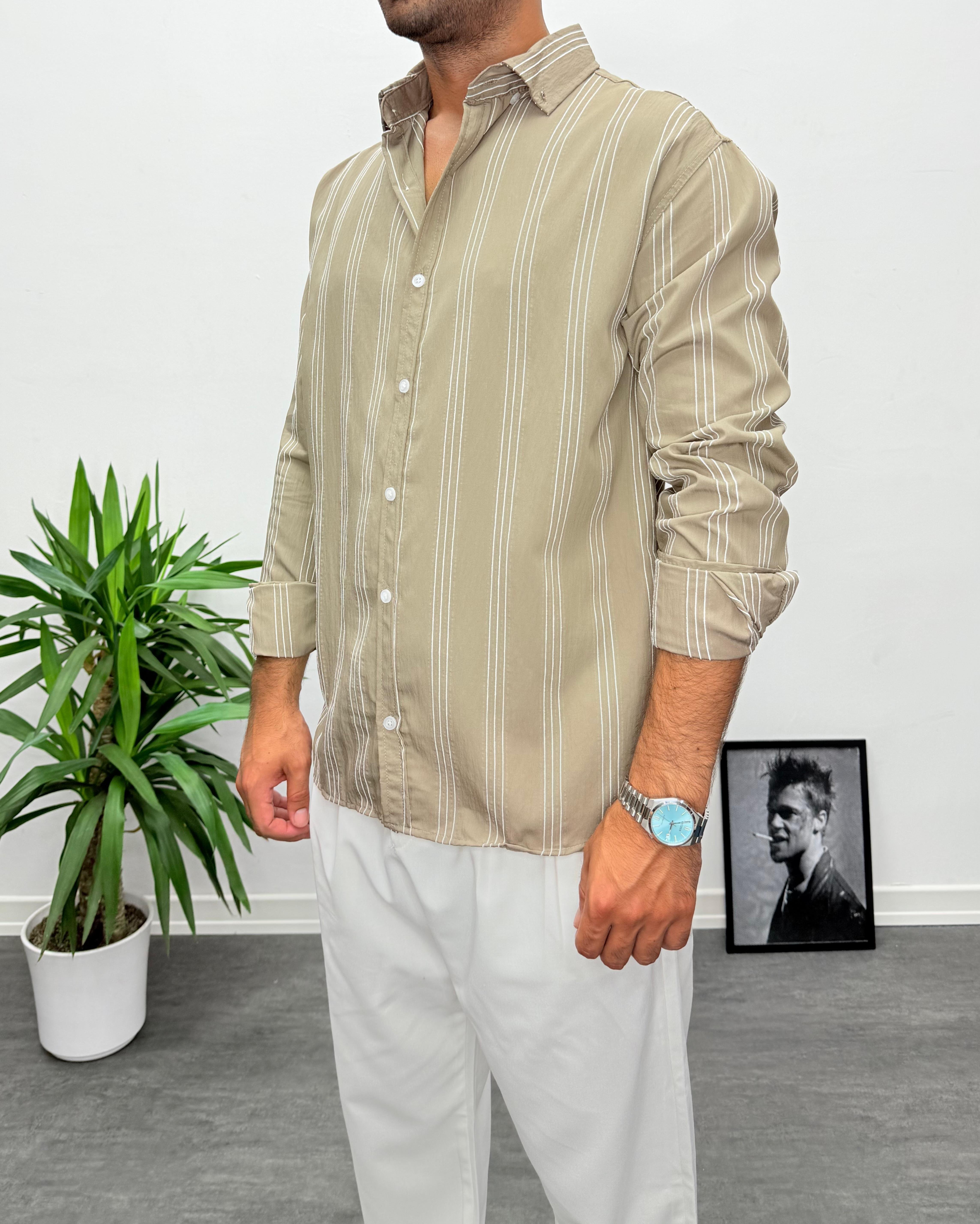 Haki Modal Kumaş Oversize Gömlek