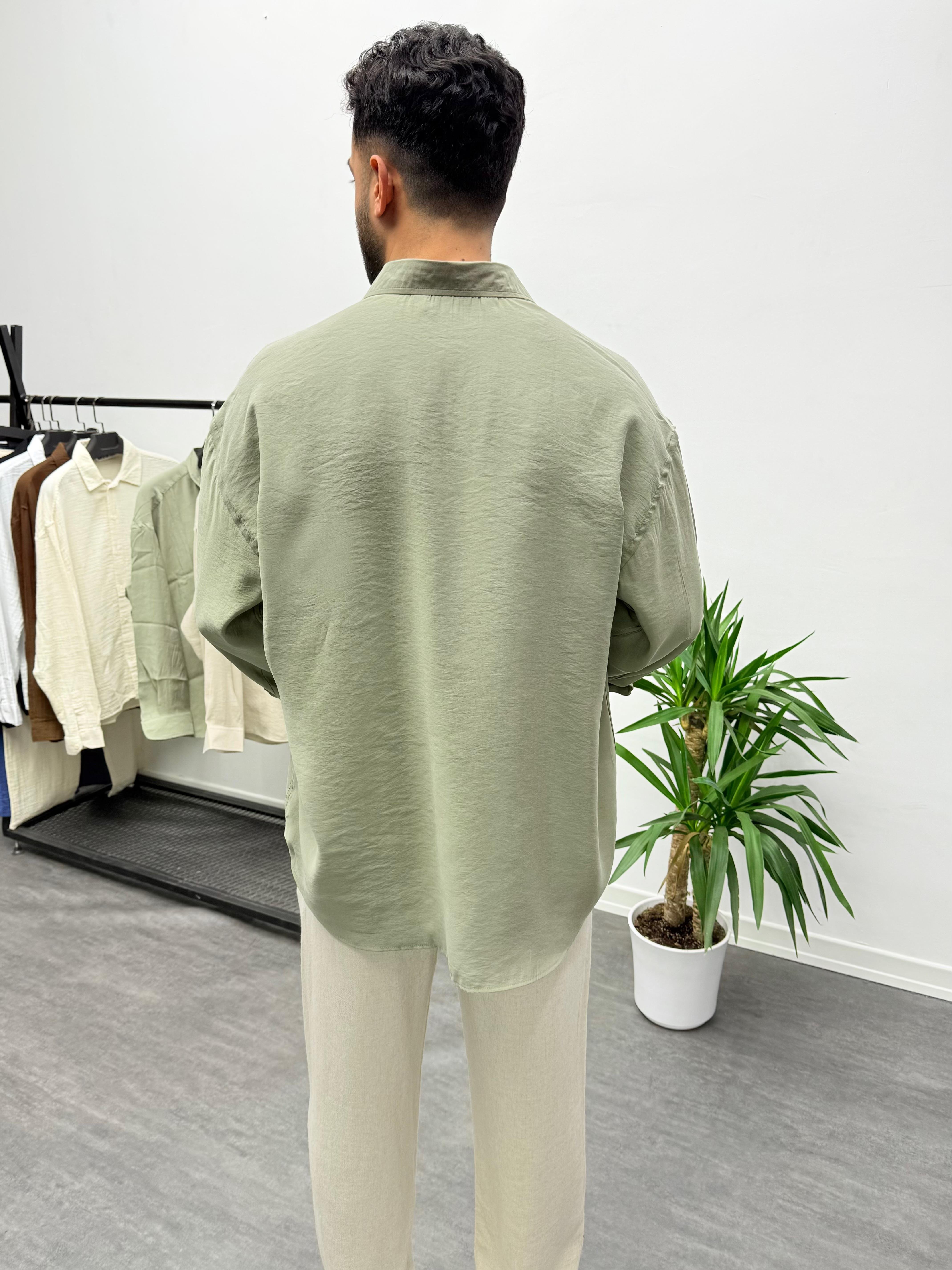 Haki Modal Kumaş Oversize Gömlek