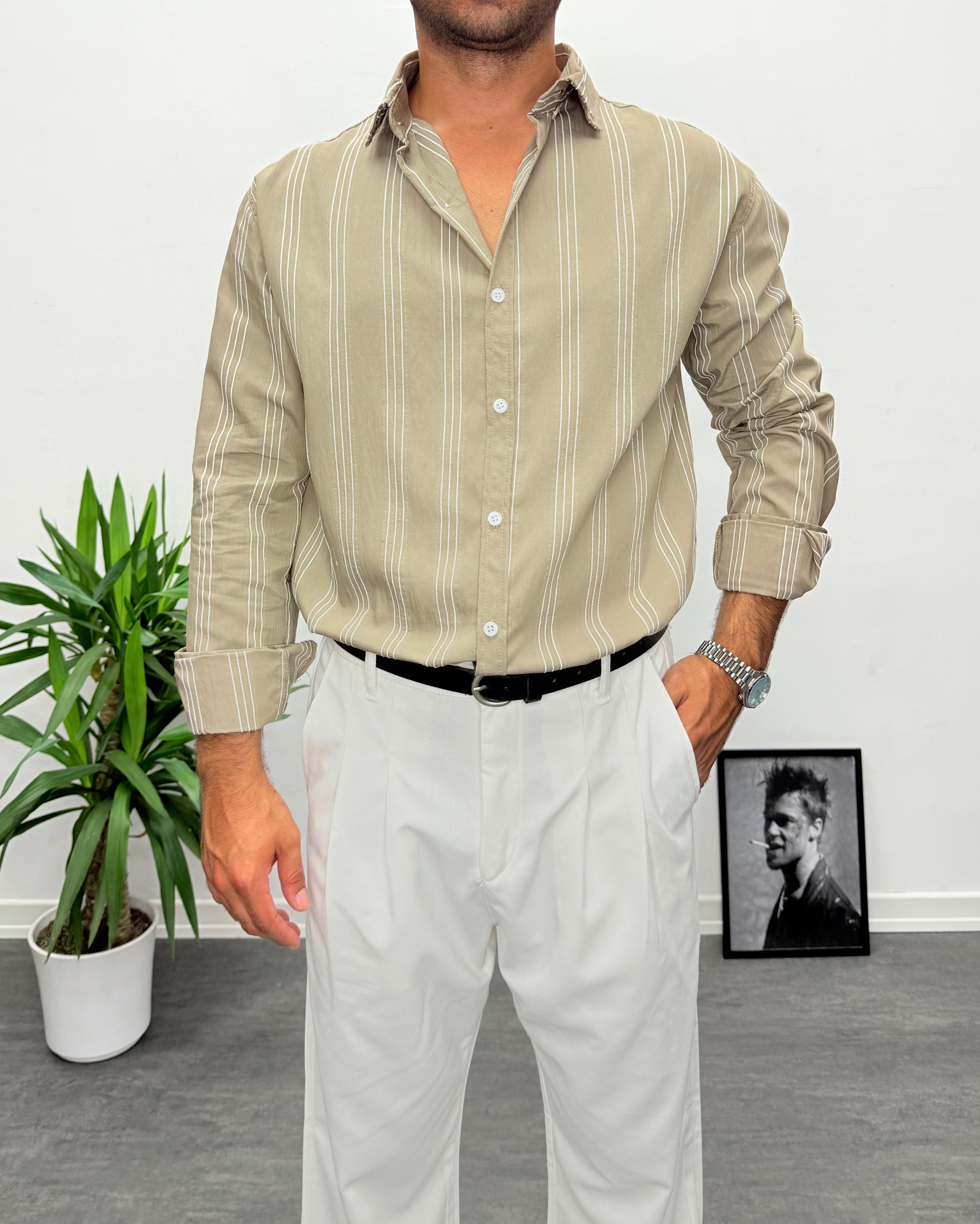 Haki Modal Kumaş Oversize Gömlek
