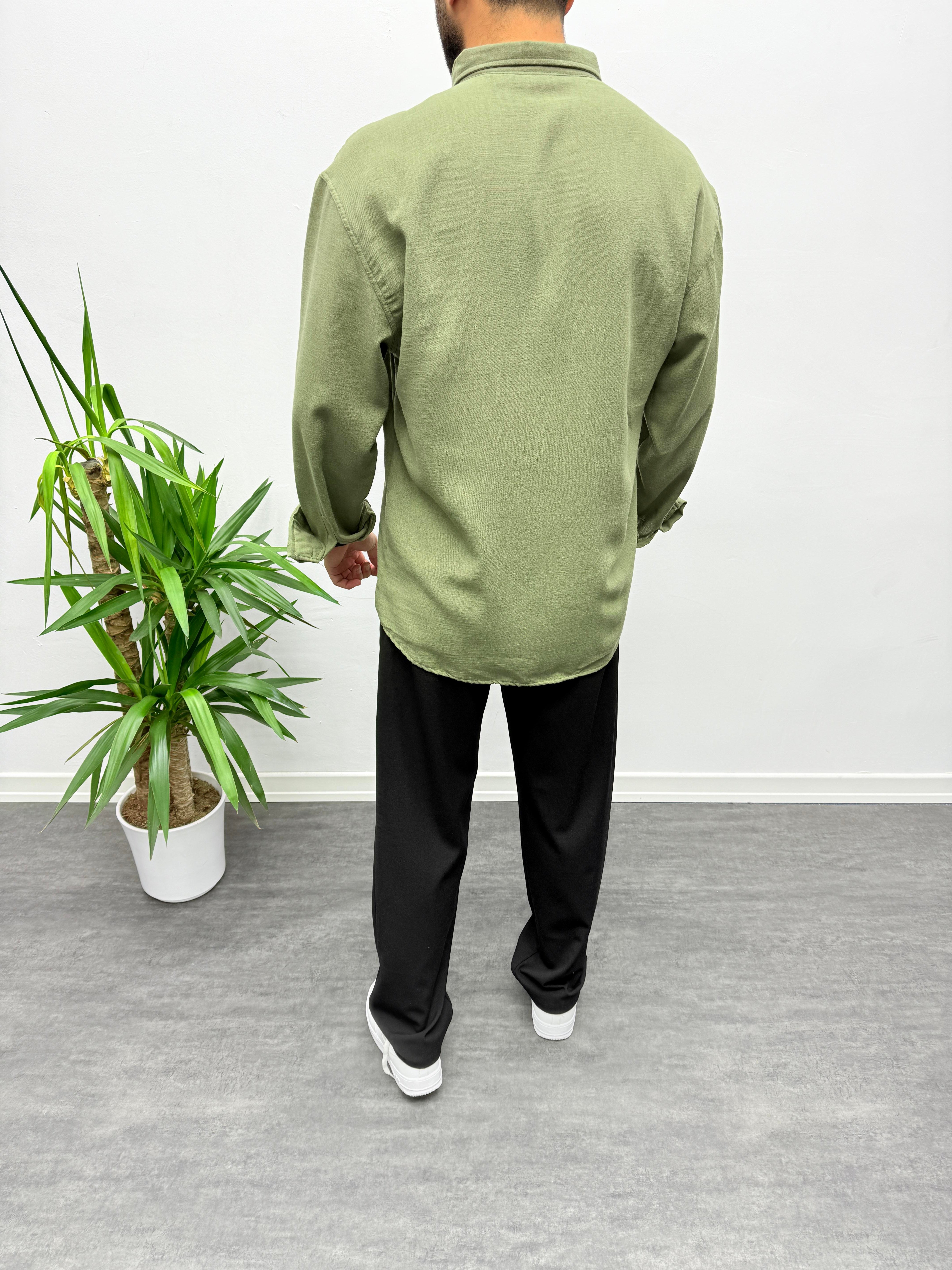 Haki Oversize Dokulu Gömlek