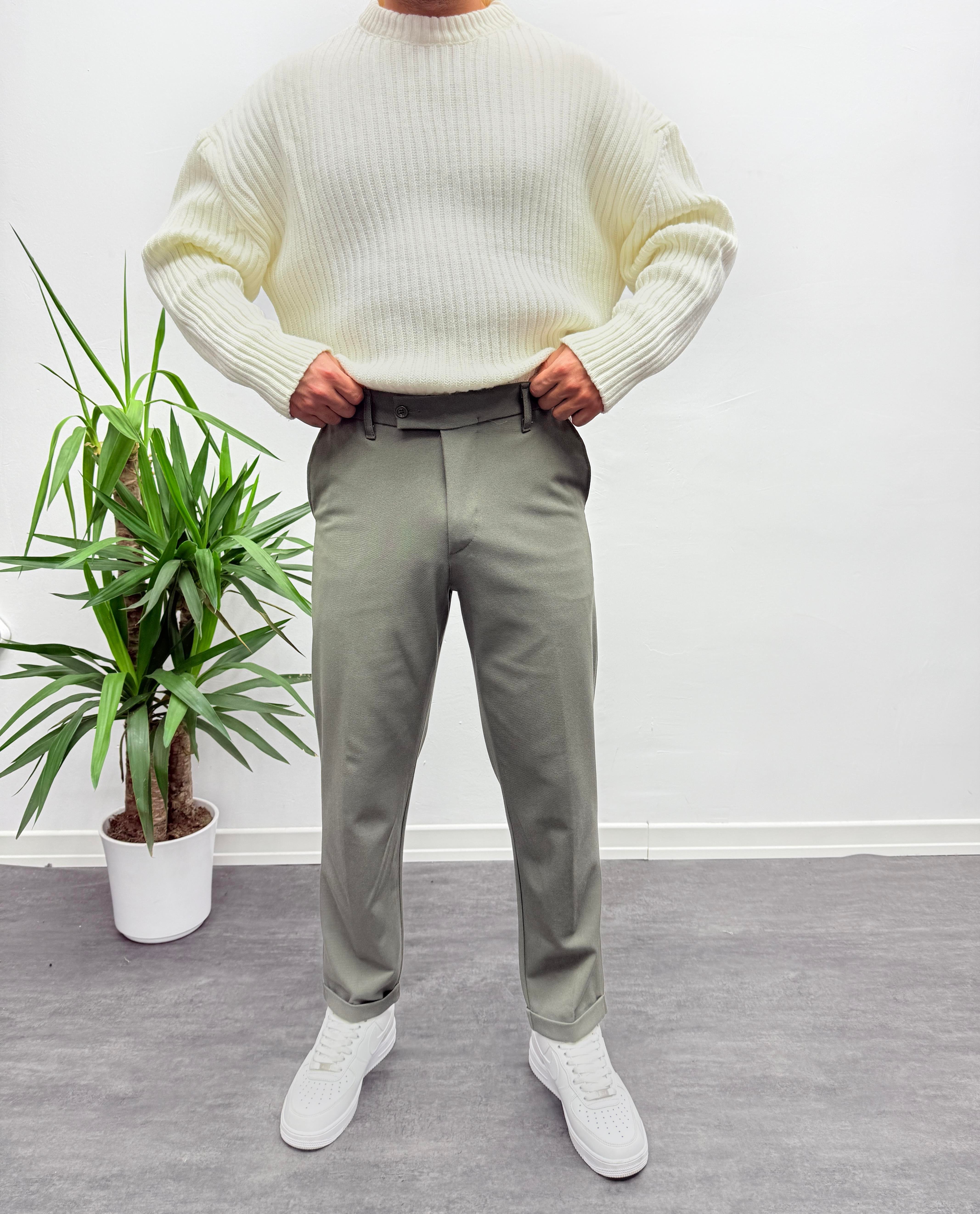 Haki Premium Kalite Bel Lastikli Duble Paça Gabardin Kumaş Pantolon