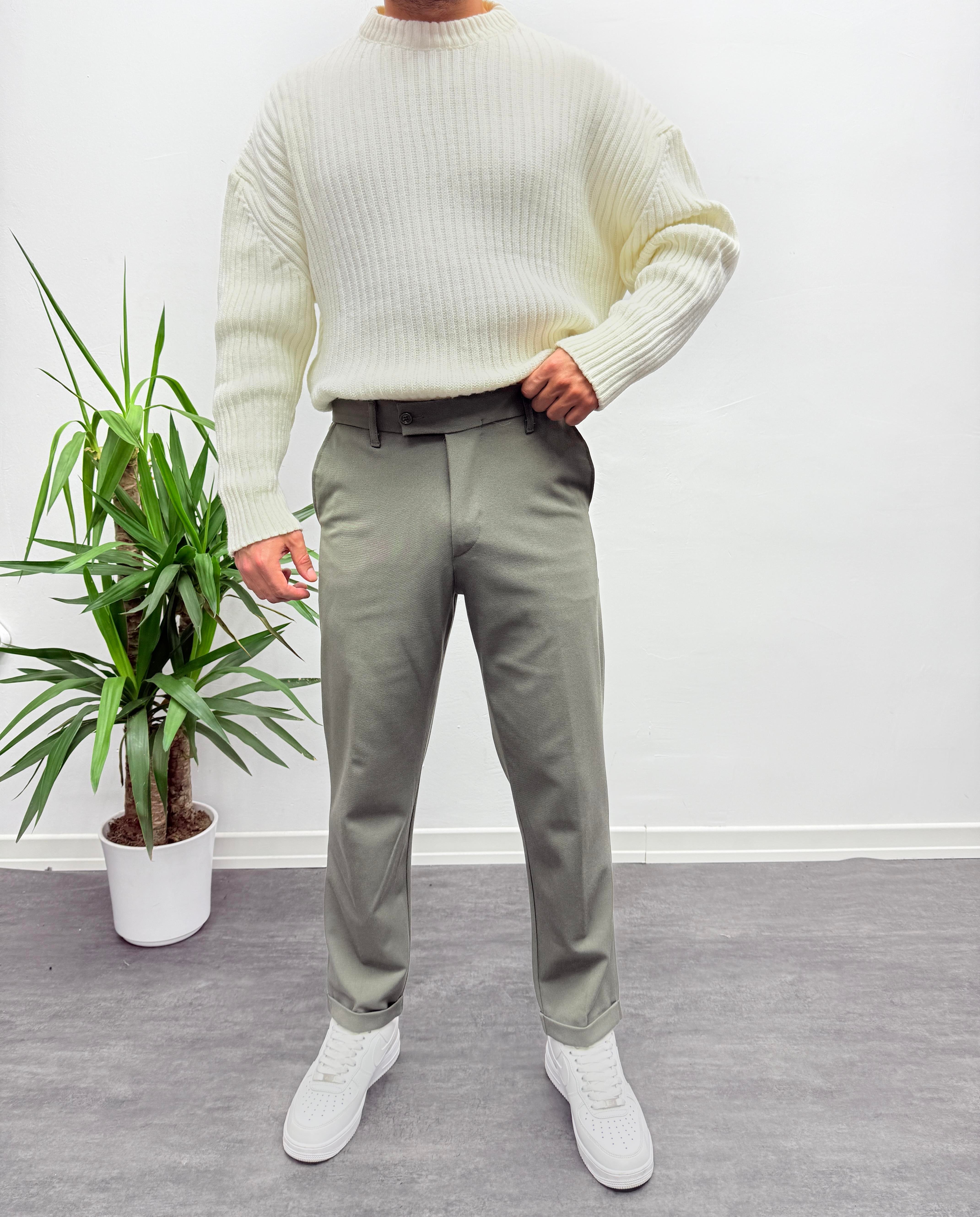Haki Premium Kalite Bel Lastikli Duble Paça Gabardin Kumaş Pantolon