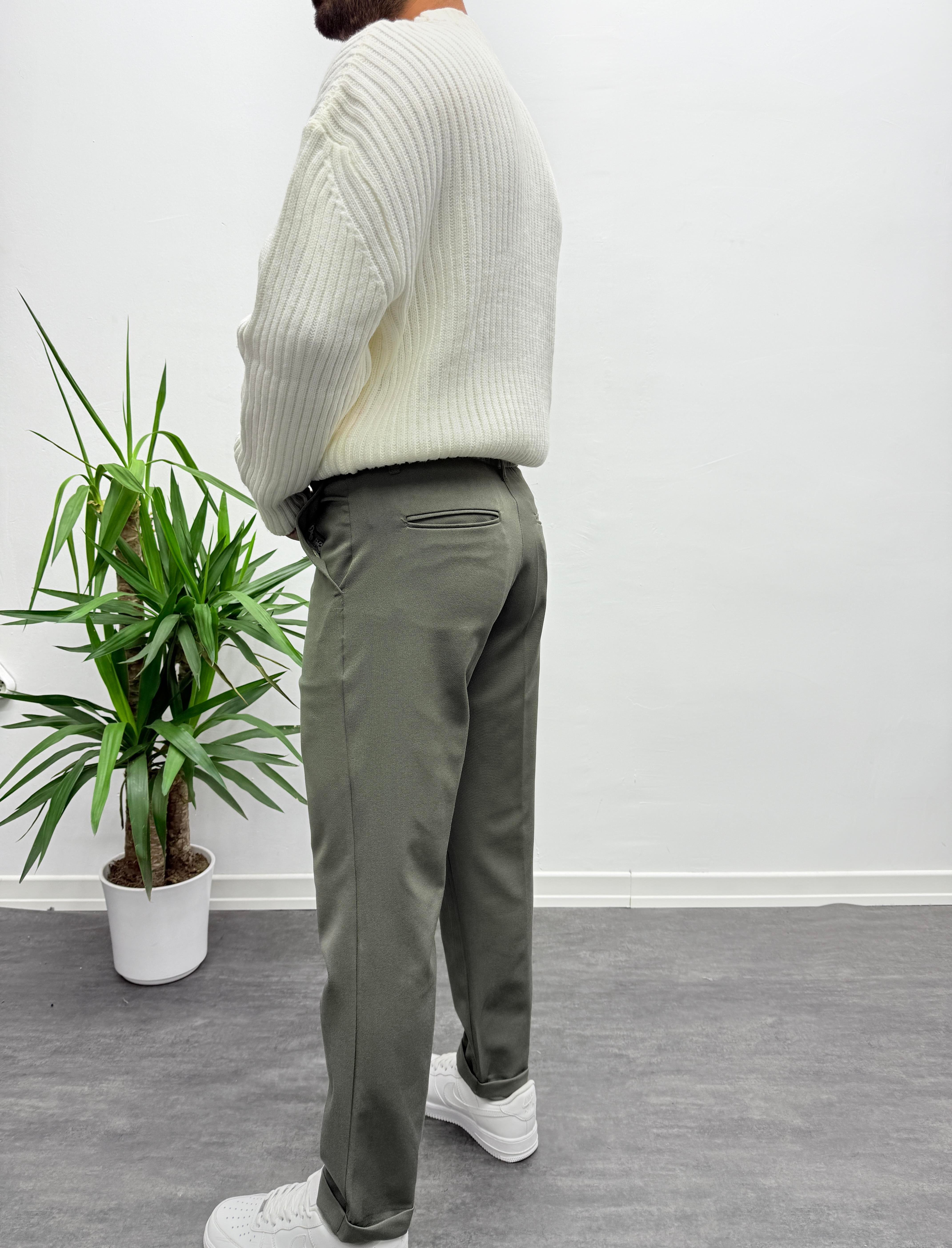Haki Premium Kalite Bel Lastikli Duble Paça Gabardin Kumaş Pantolon