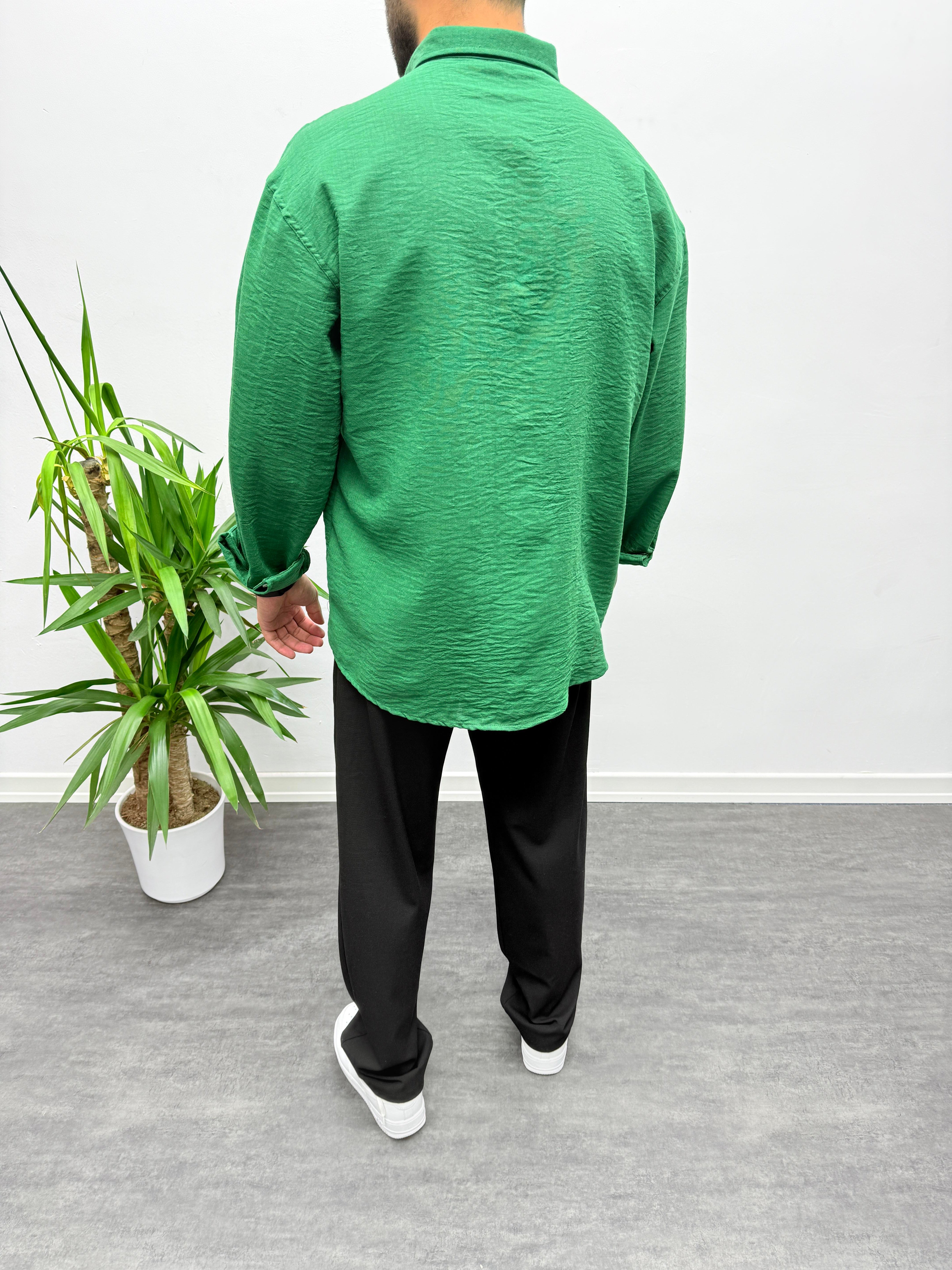 Koyu Yeşil Oversize Dokulu Gömlek
