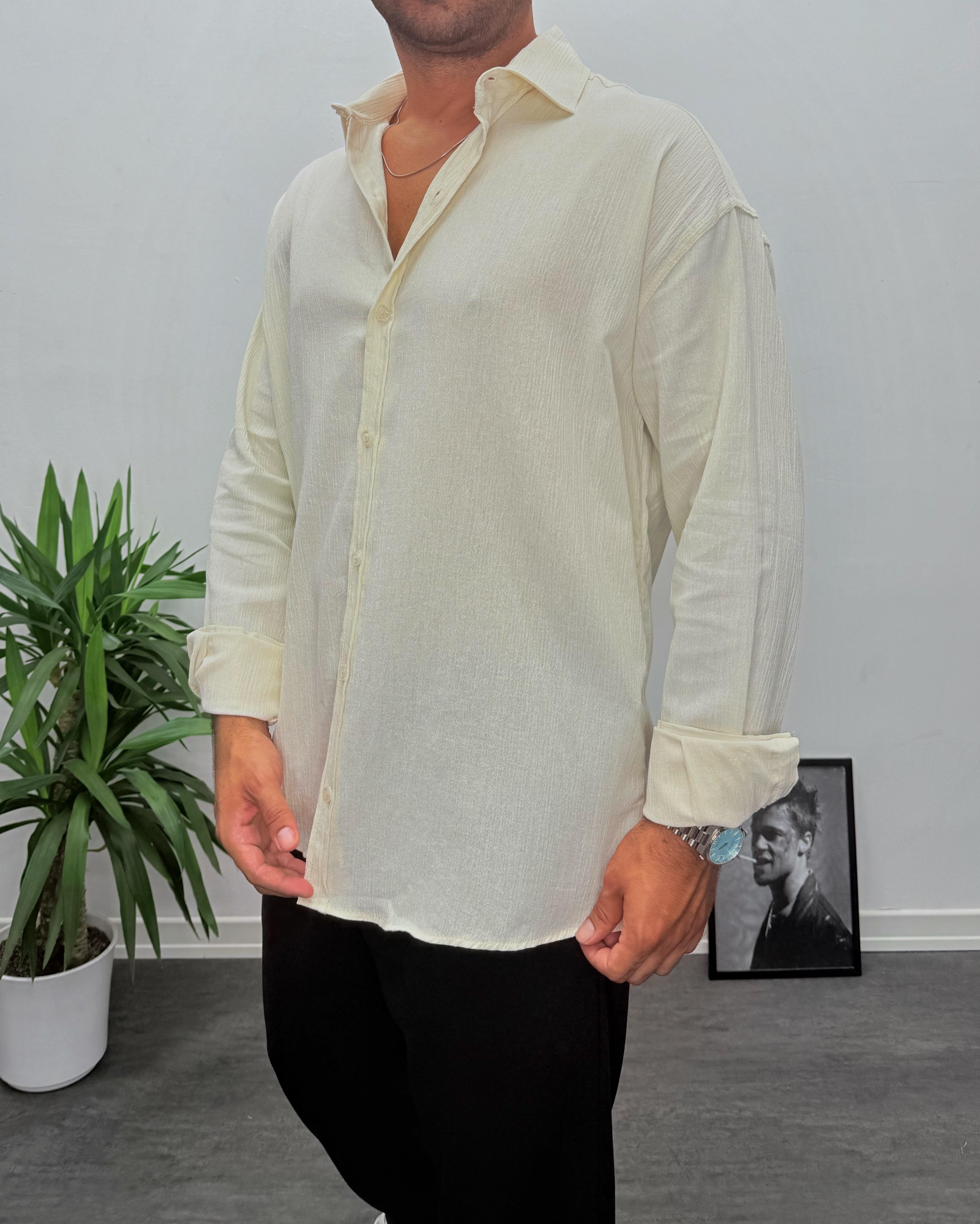 Krem Krinkıl Kumai Oversize Gömlek