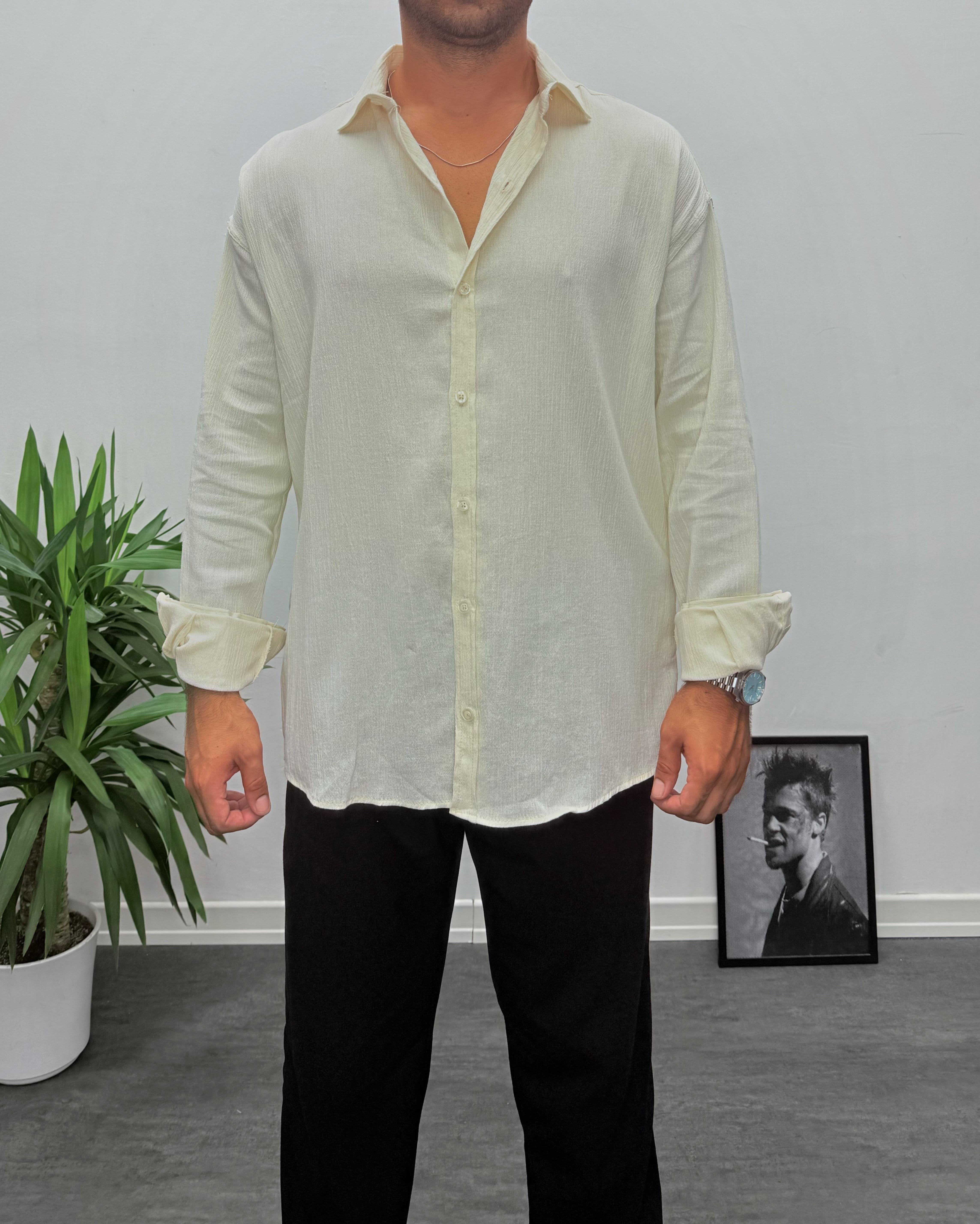 Krem Krinkıl Kumai Oversize Gömlek