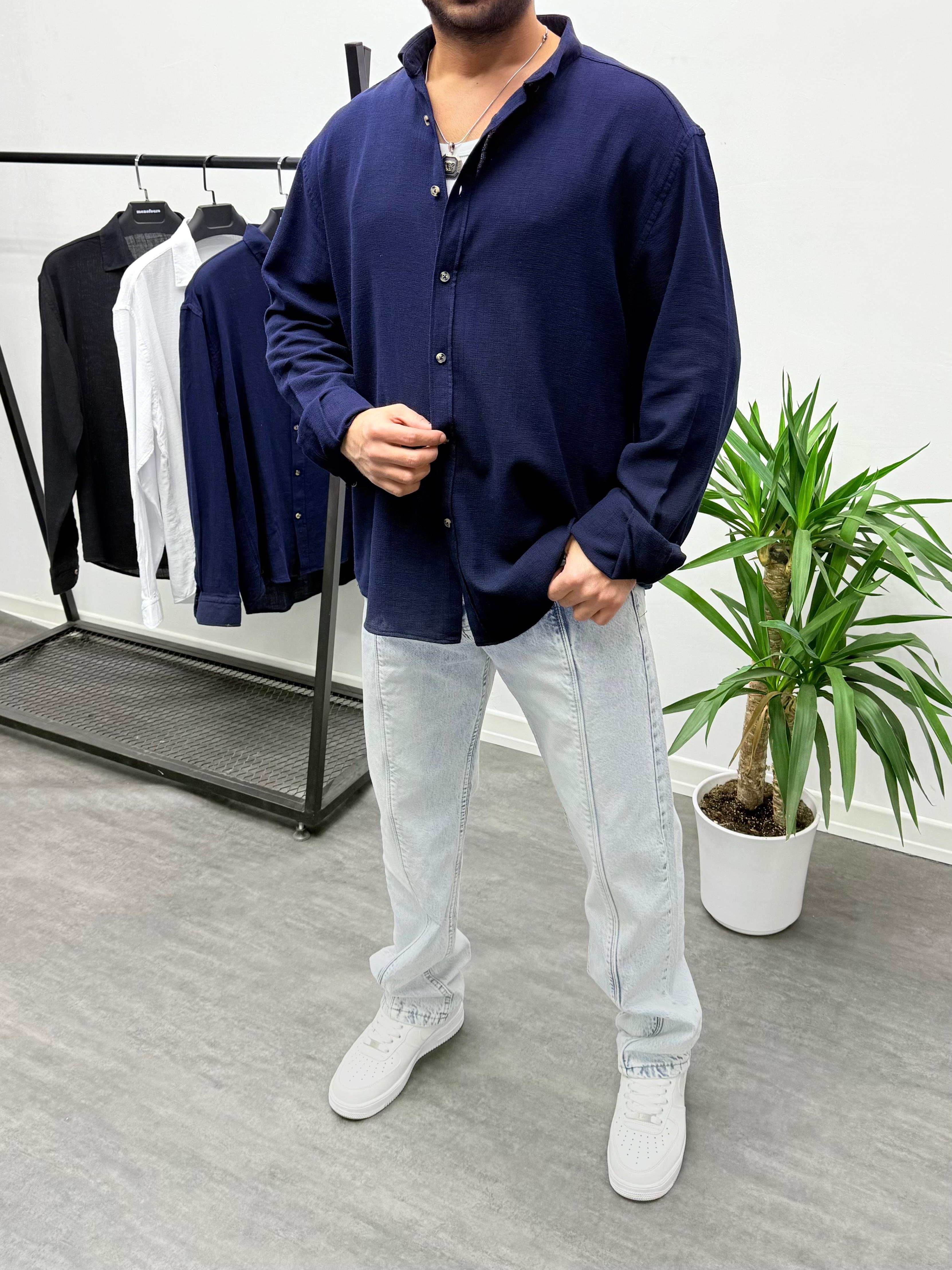 Lacivert Etamin Oversize Gömlek