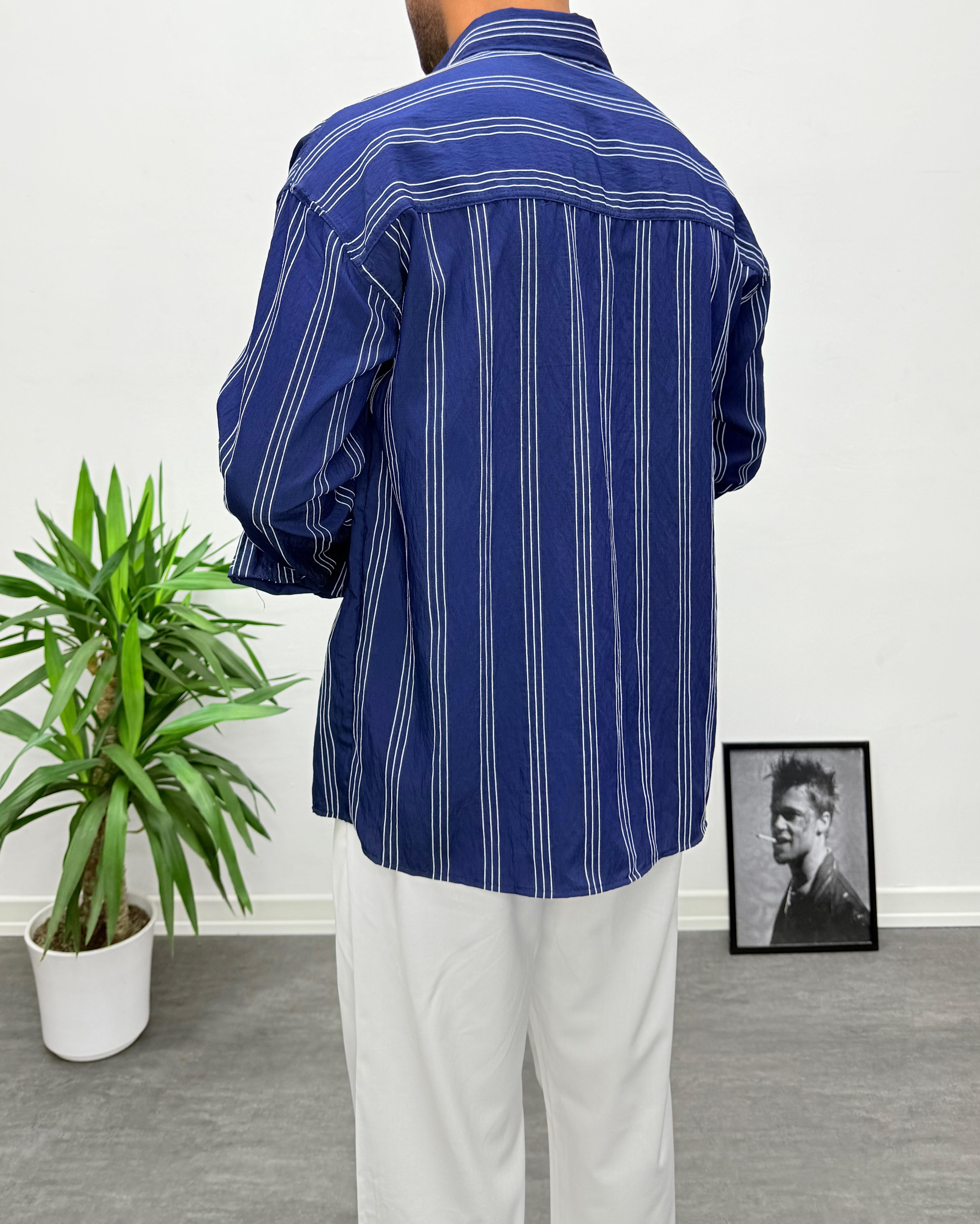 Lacivert Modal Kumaş Oversize Gömlek