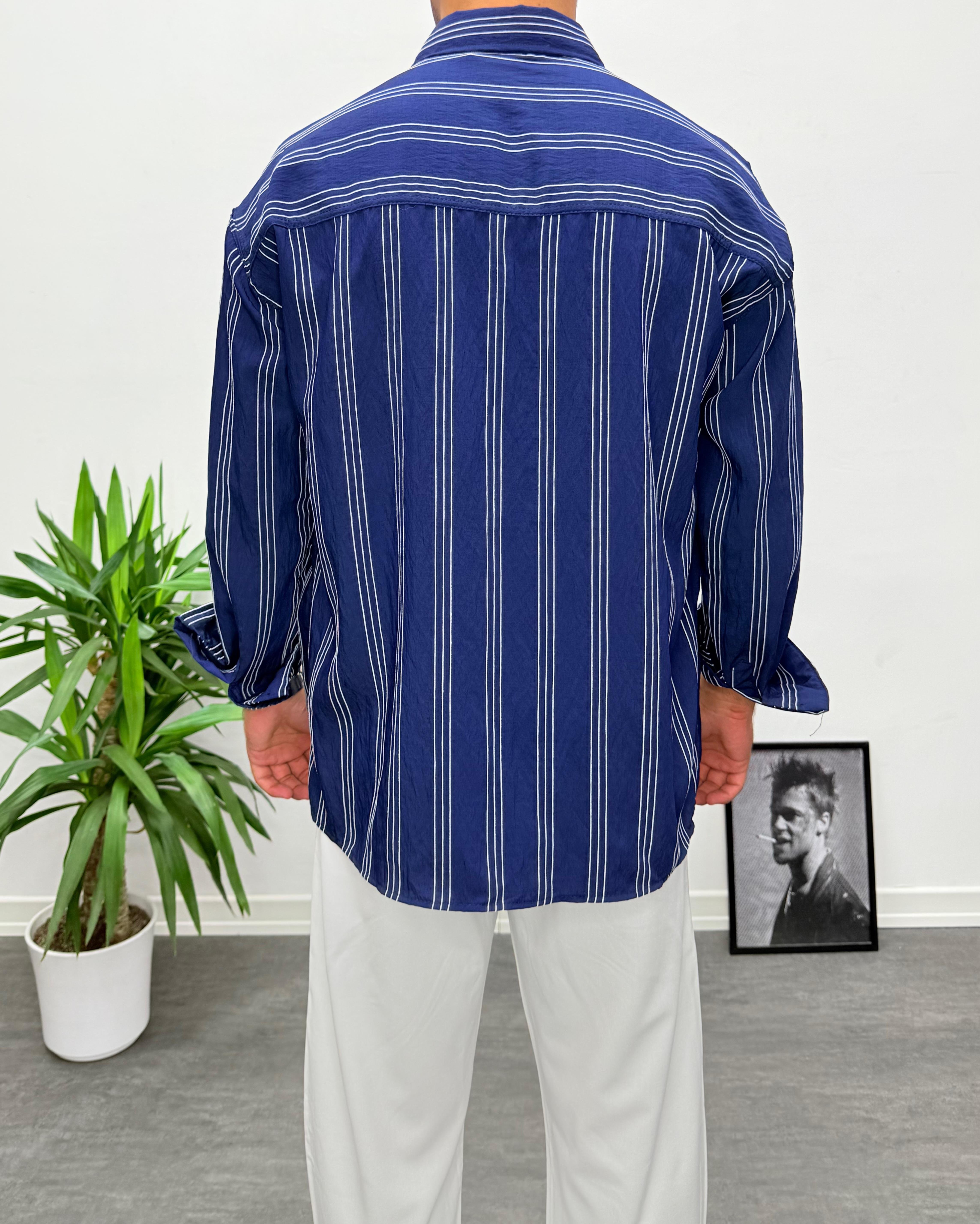 Lacivert Modal Kumaş Oversize Gömlek