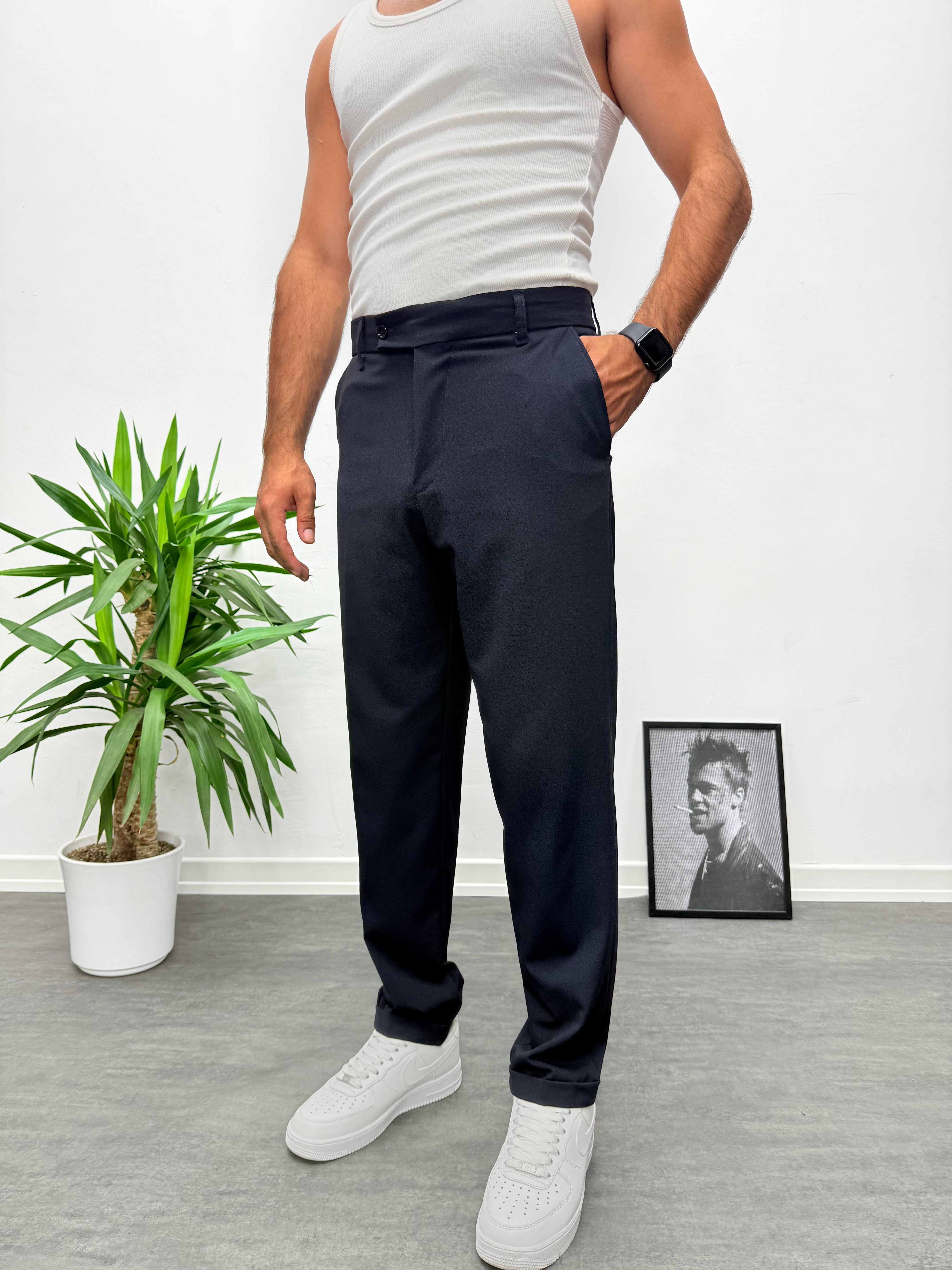 Lacivert Premium Kalite Bel Lastikli Duble Paça Gabardin Kumaş Pantolon
