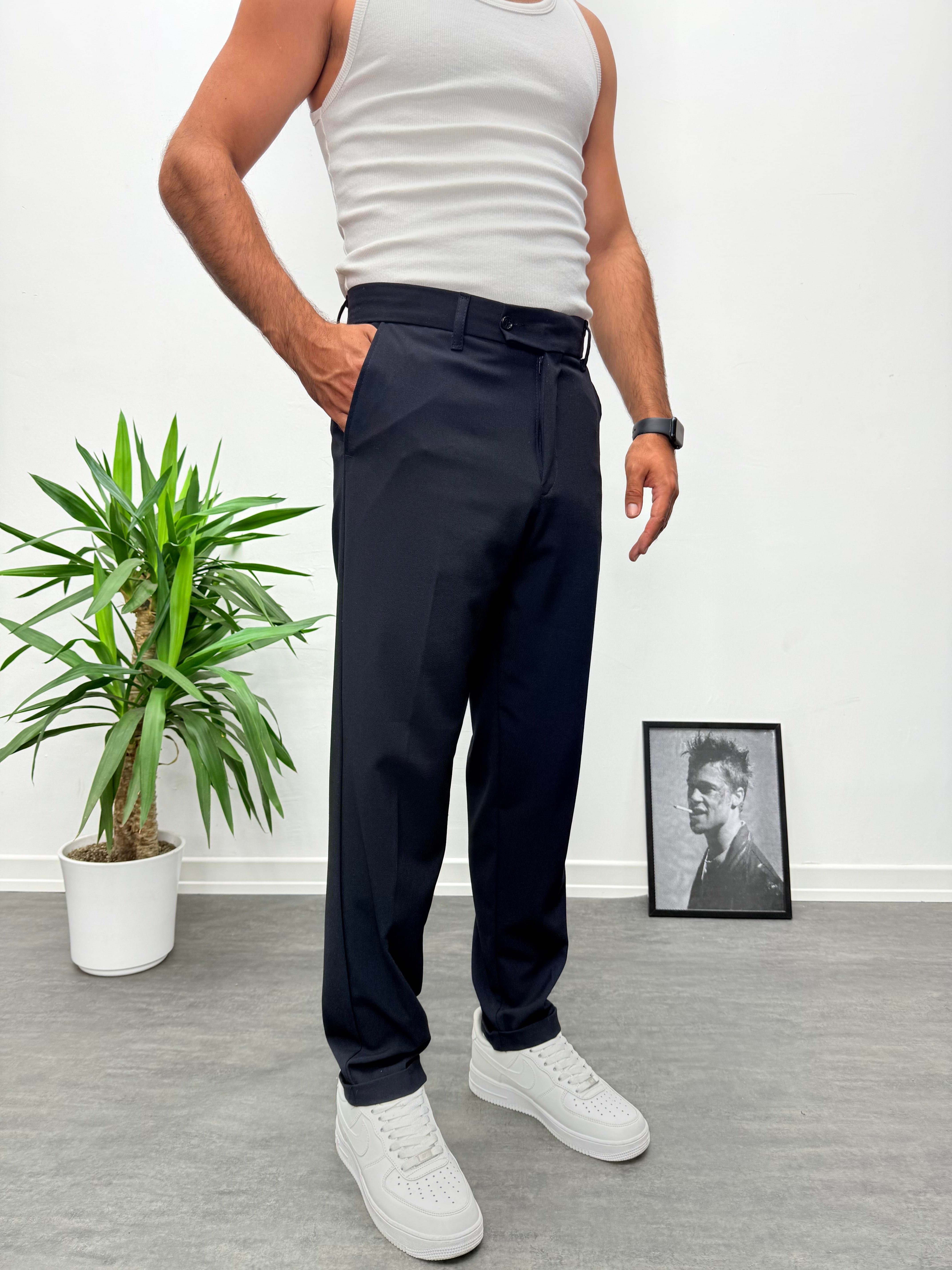 Lacivert Premium Kalite Bel Lastikli Duble Paça Gabardin Kumaş Pantolon