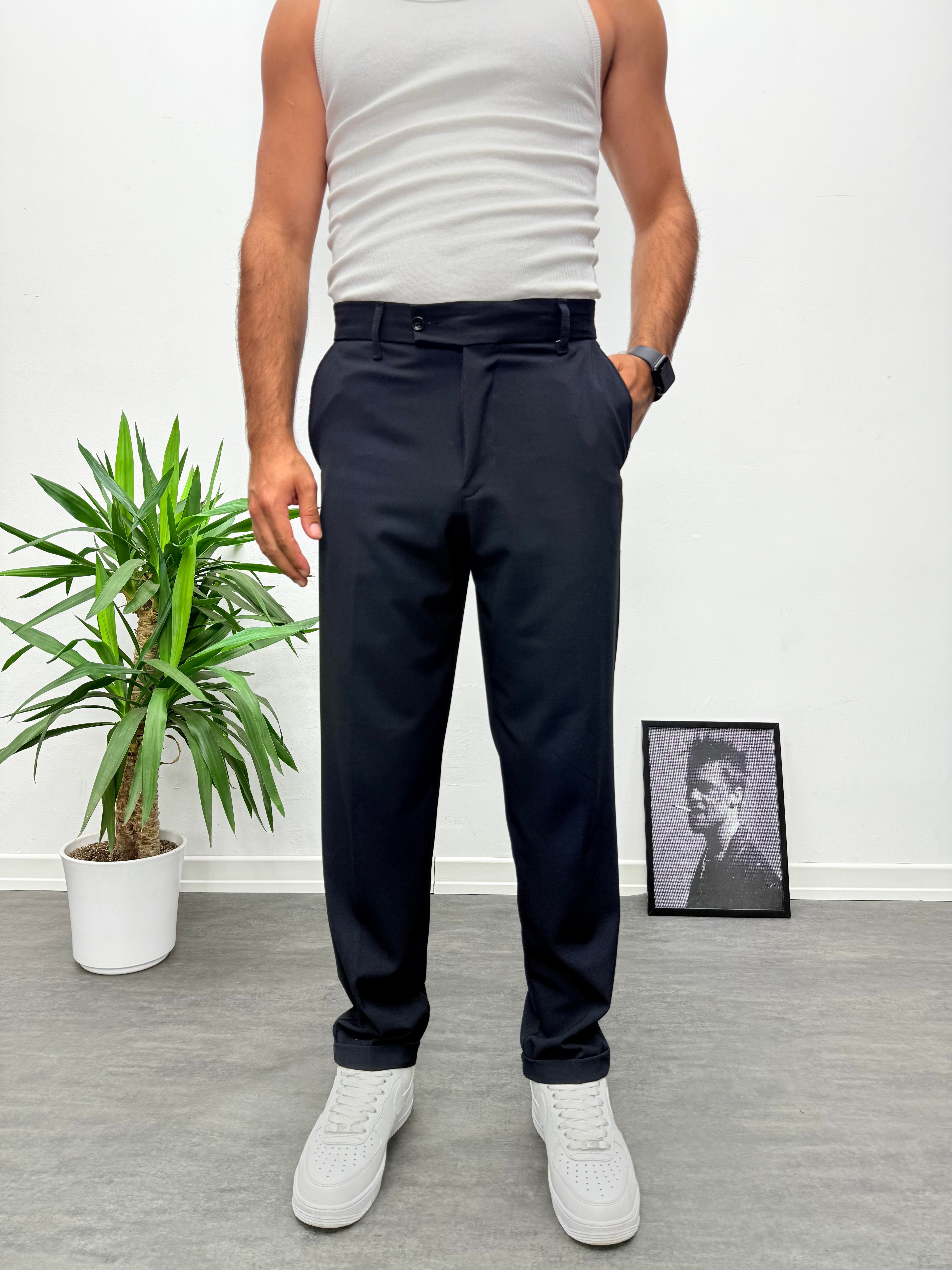 Lacivert Premium Kalite Bel Lastikli Duble Paça Gabardin Kumaş Pantolon