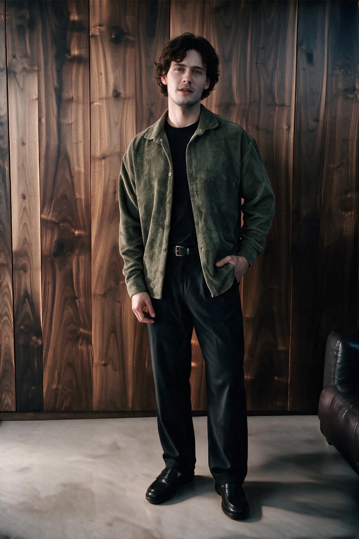 Maren Erkek Premium Kalite Oversize Kadife Uzun Kollu Gömlek Ceket Haki