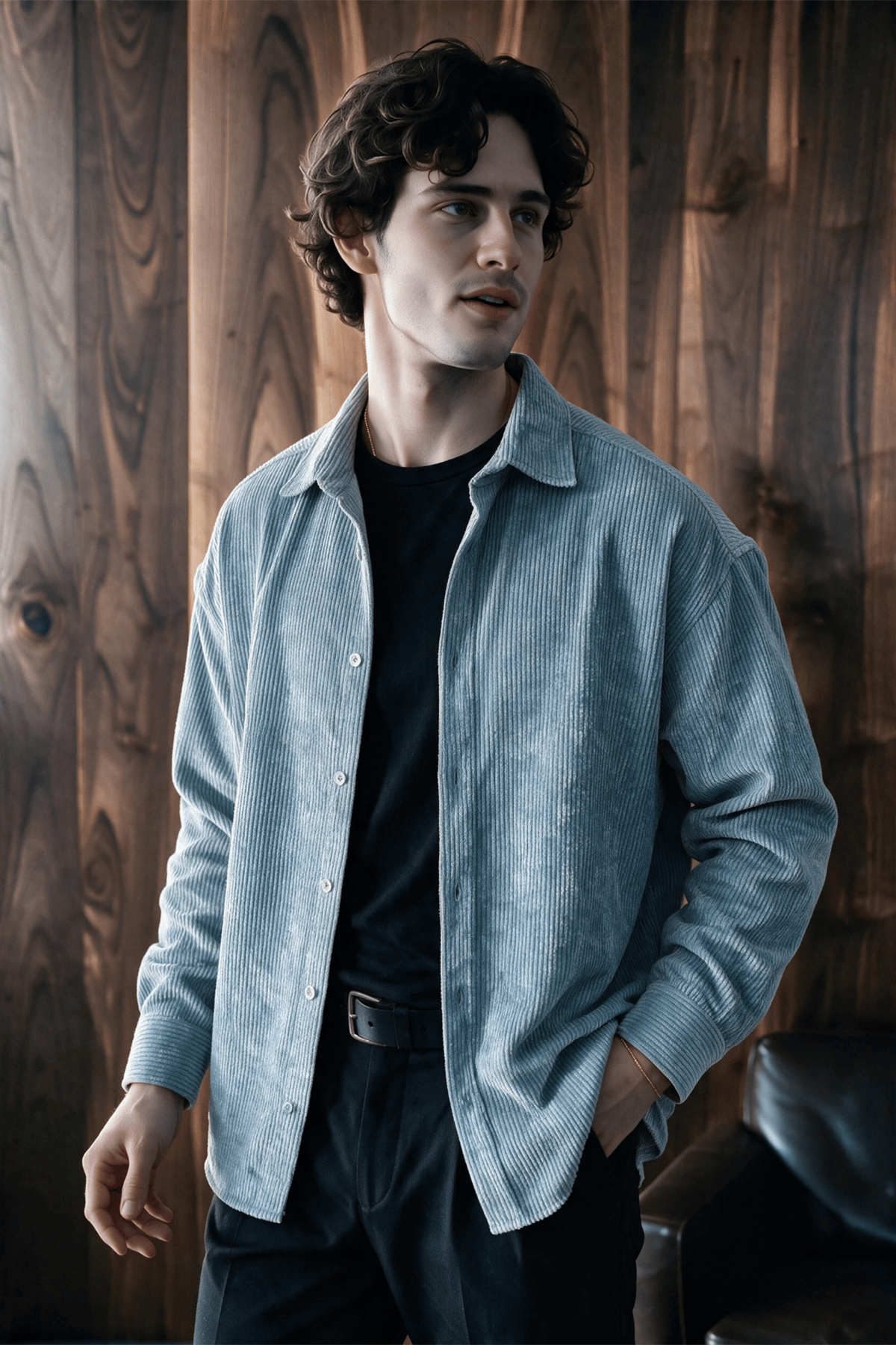 Maren Erkek Premium Kalite Oversize Kadife Uzun Kollu Gömlek Ceket Gri