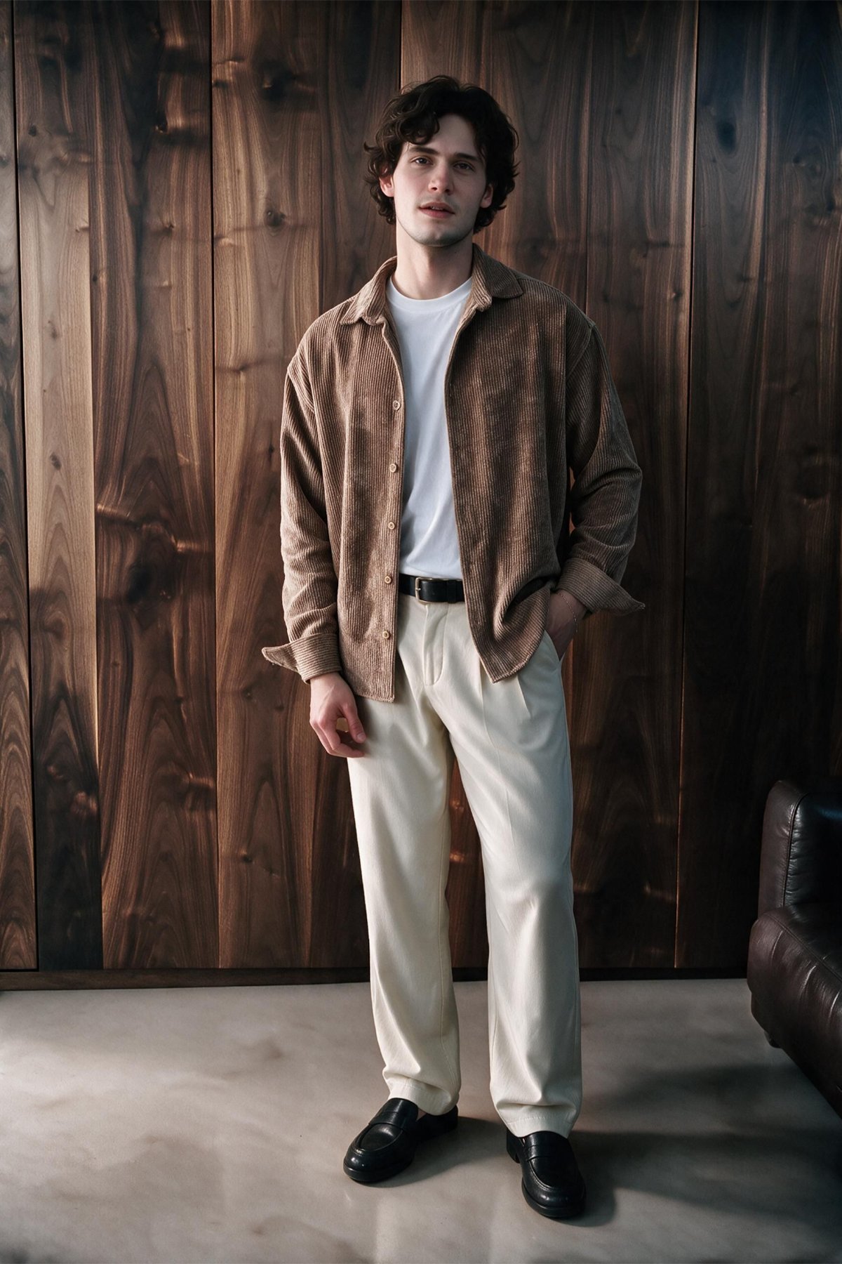 Maren Erkek Premium Kalite Oversize Kadife Uzun Kollu Gömlek Ceket Mocha Vizon