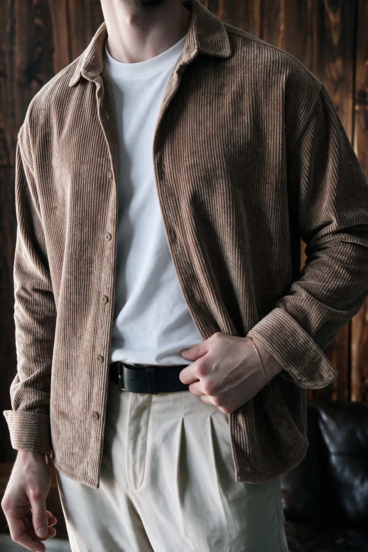 Maren Erkek Premium Kalite Oversize Kadife Uzun Kollu Gömlek Ceket Mocha Vizon