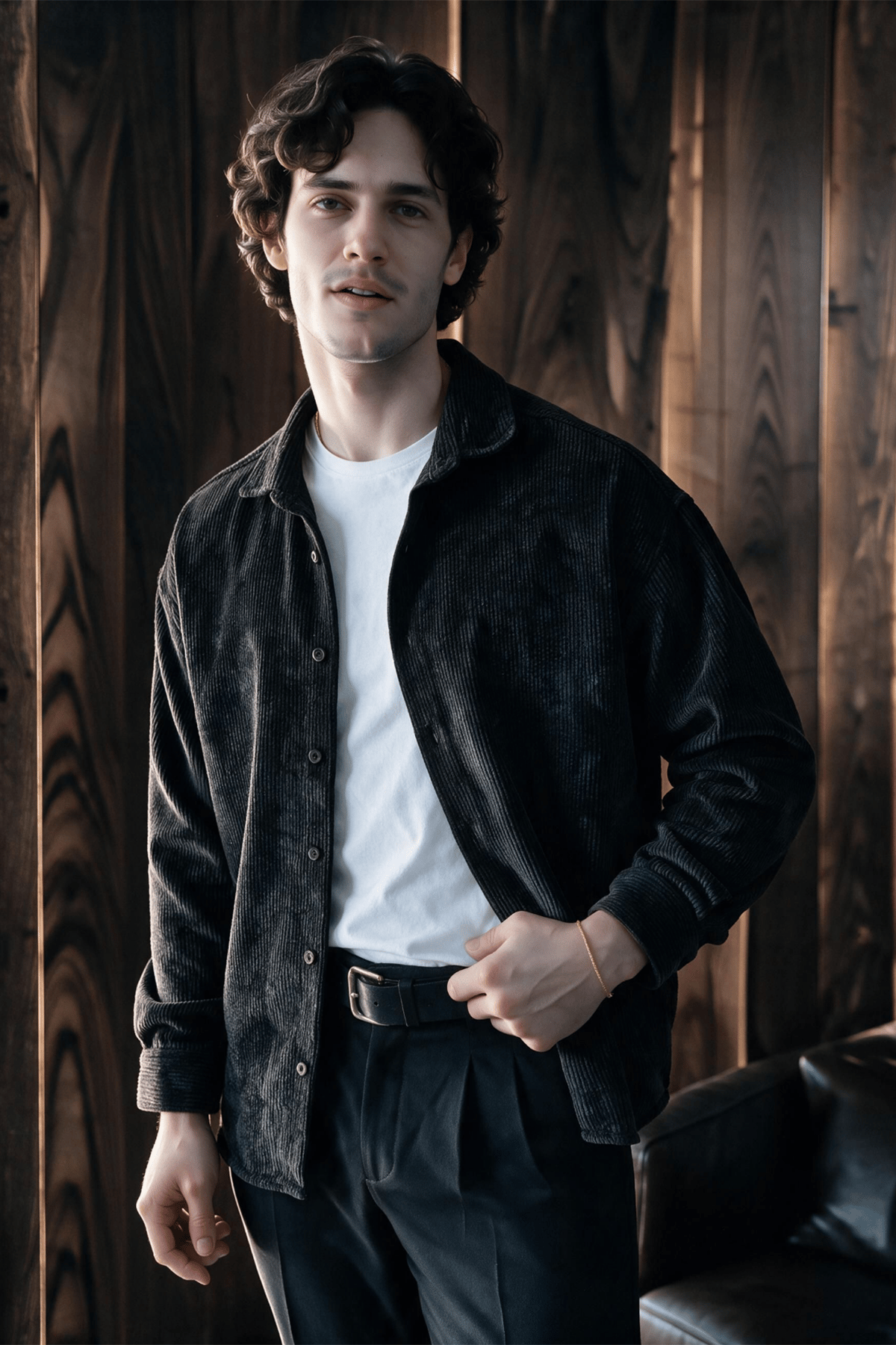 Maren Erkek Premium Kalite Oversize Kadife Uzun Kollu Gömlek Ceket Siyah