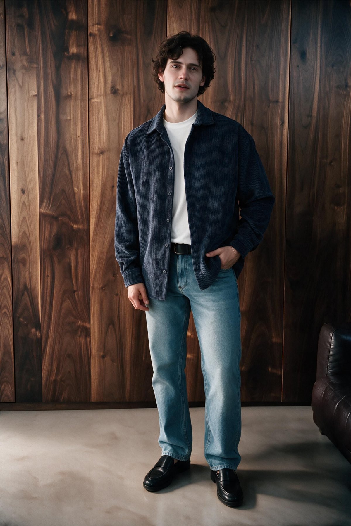 Maren Erkek Premium Kalite Oversize Kadife Uzun Kollu Gömlek Ceket Lacivert