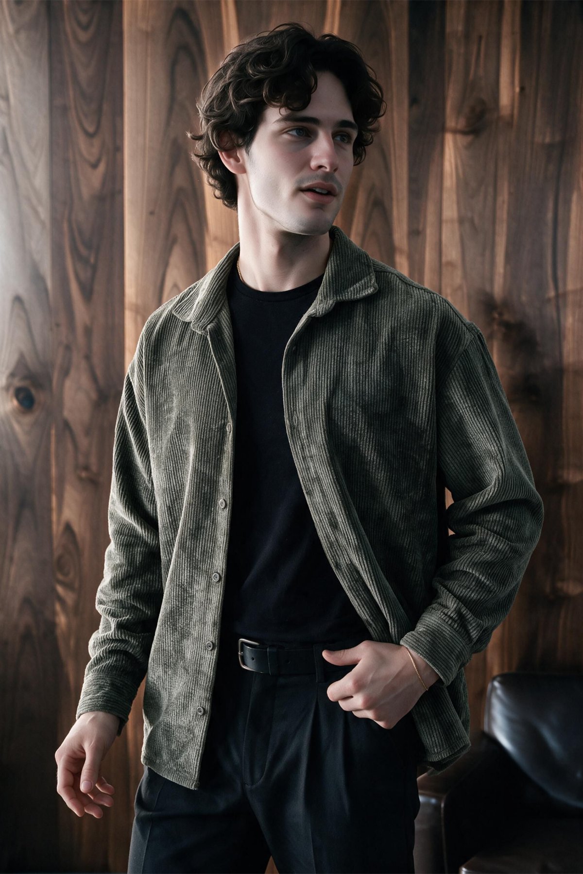 Maren Erkek Premium Kalite Oversize Kadife Uzun Kollu Gömlek Ceket Haki