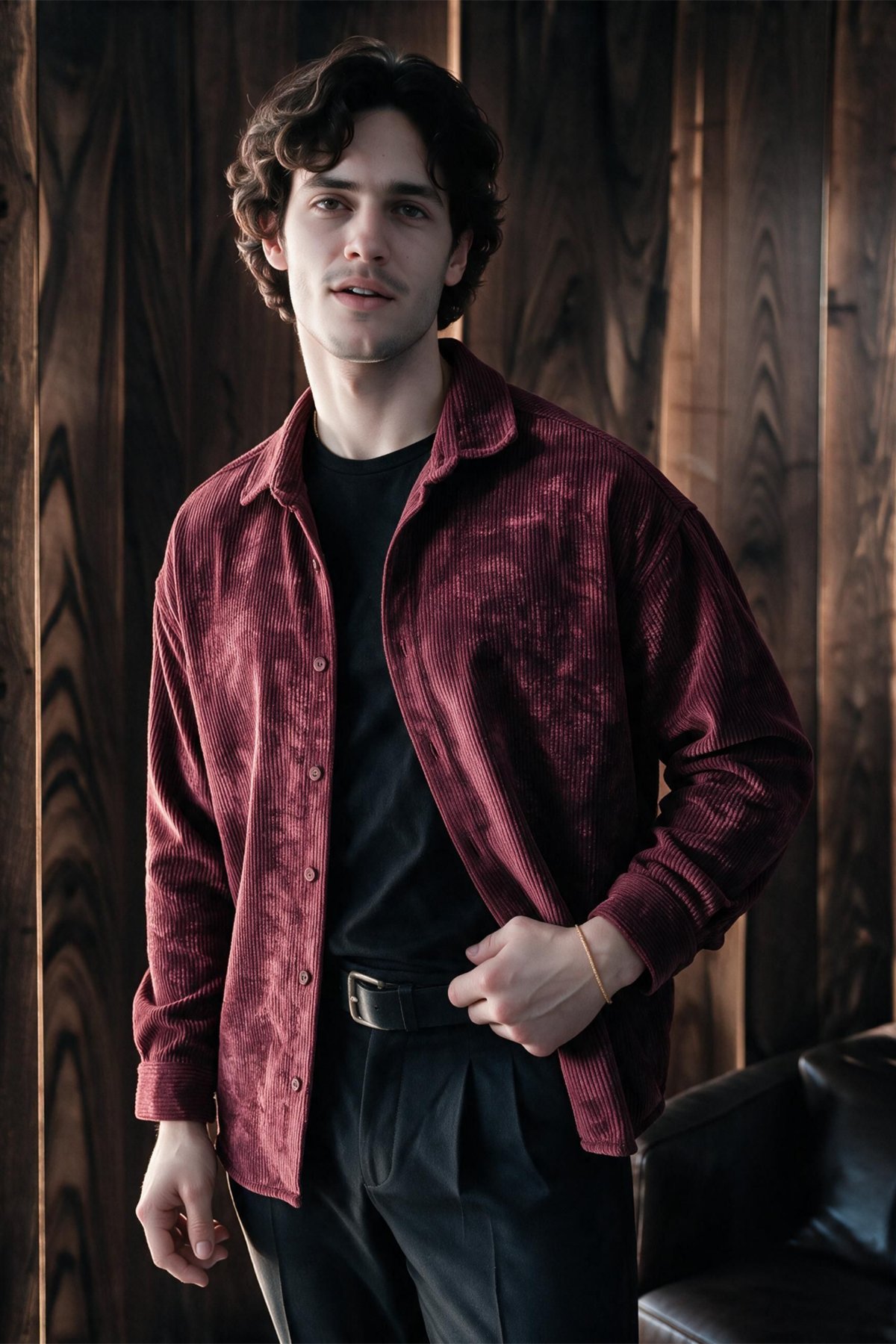 Maren Erkek Premium Kalite Oversize Kadife Uzun Kollu Gömlek Ceket Bordo