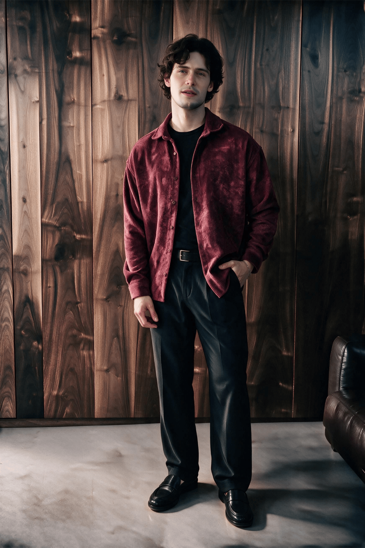 Maren Erkek Premium Kalite Oversize Kadife Uzun Kollu Gömlek Ceket Bordo