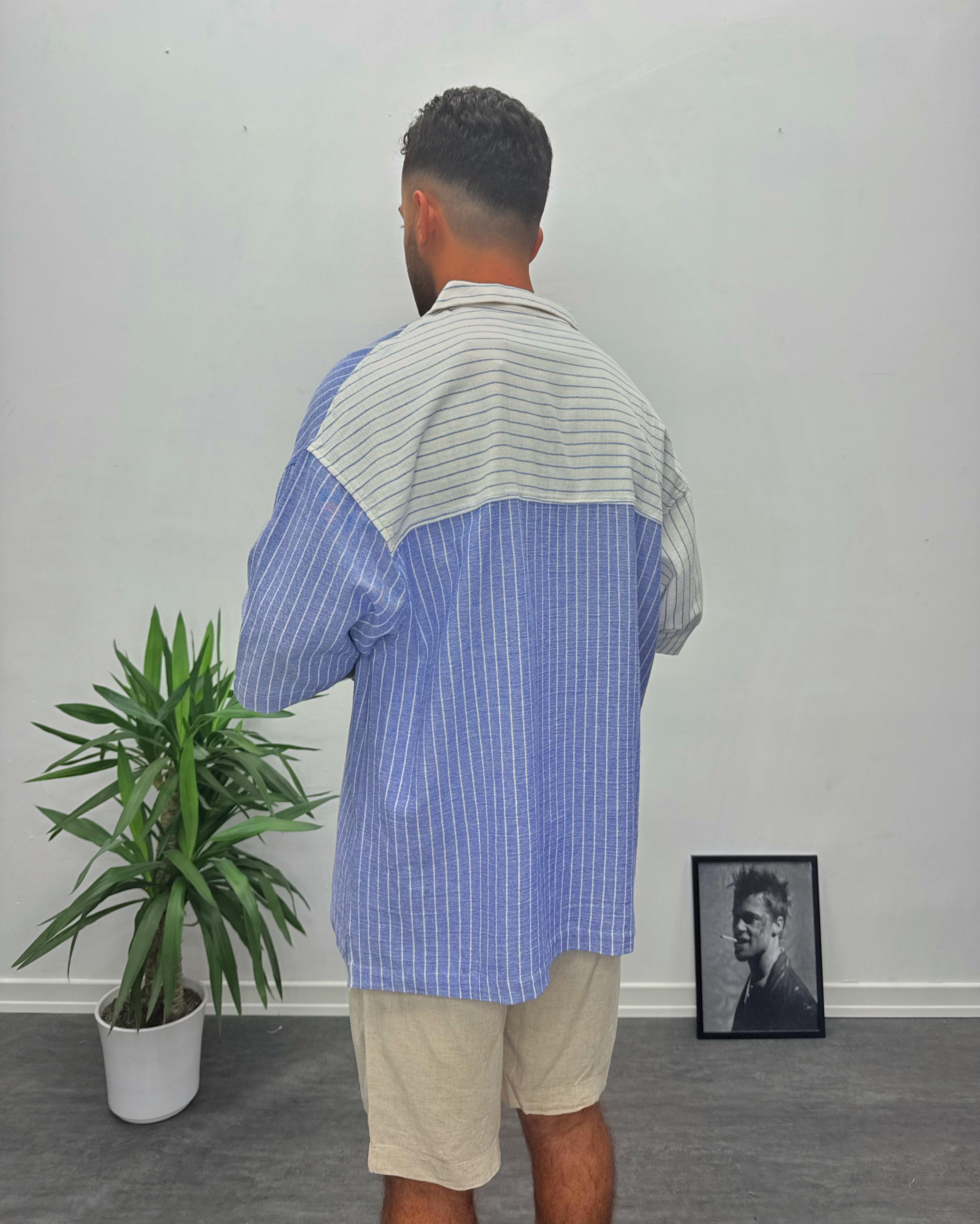 Mavi Çizgili Oversize Gömlek