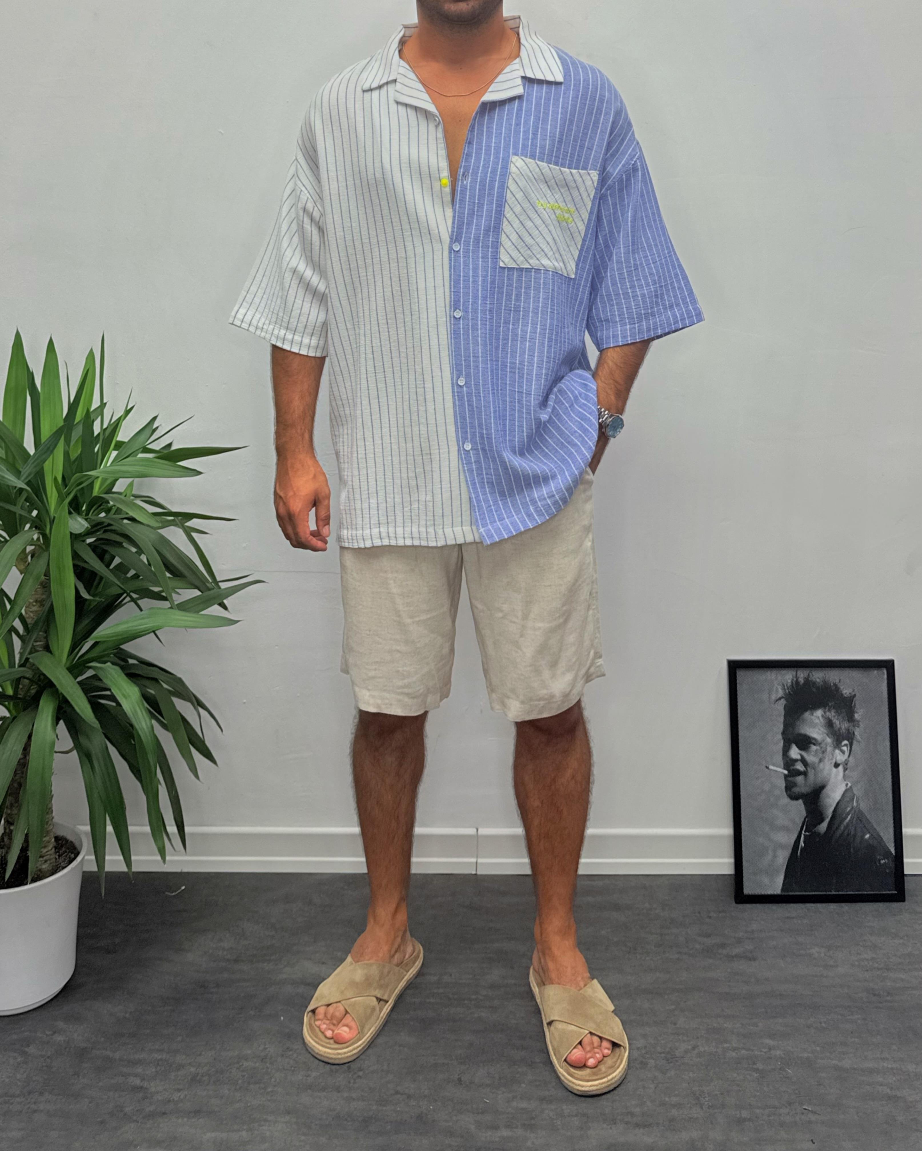 Mavi Çizgili Oversize Gömlek