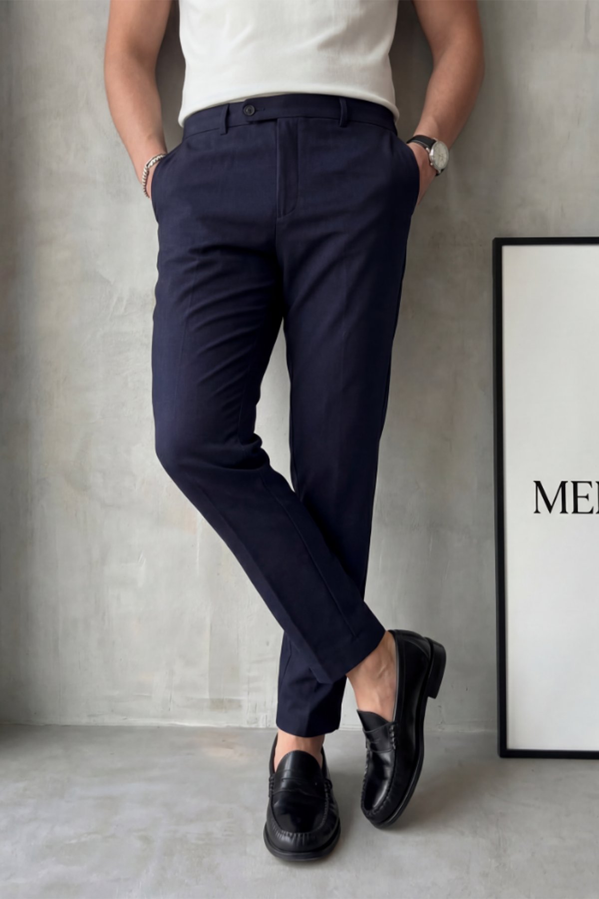 Old Money Regular Kalıp Kısa Dilli Kumaş Pantolon Lacivert