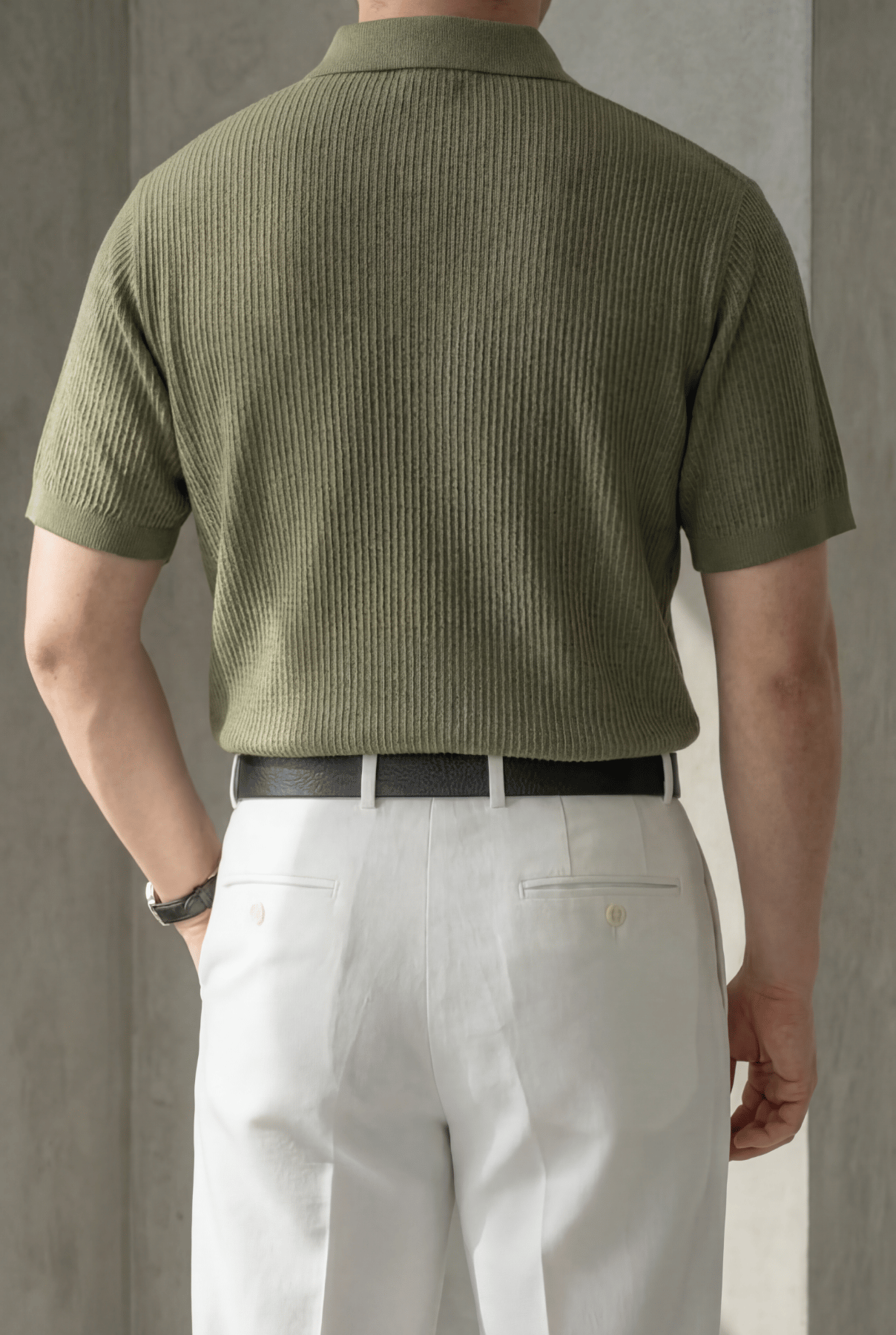 Örgü Detaylı Düğmeli Polo Yaka Triko T-Shirt Haki