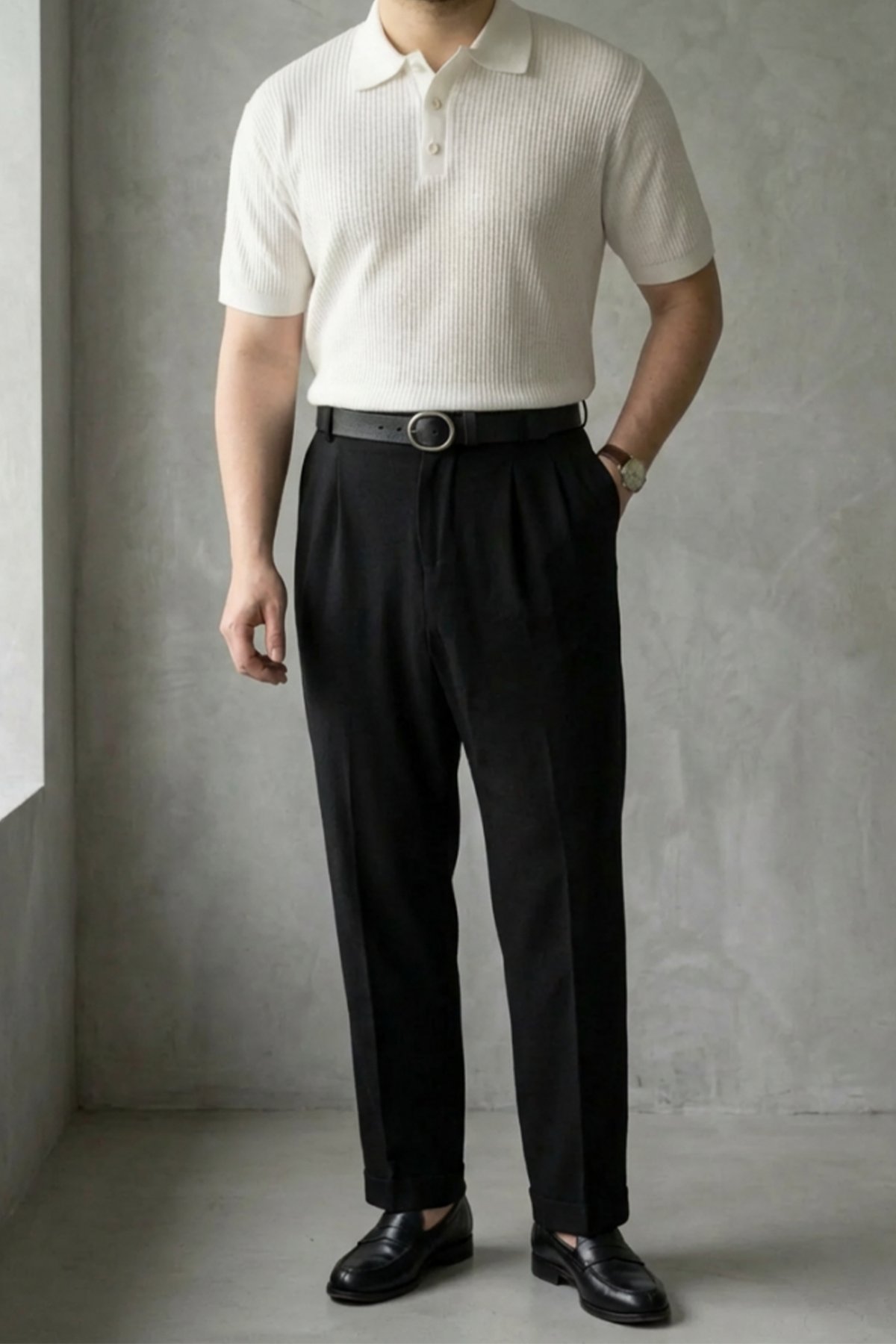Örgü Detaylı Düğmeli Polo Yaka Triko T-Shirt