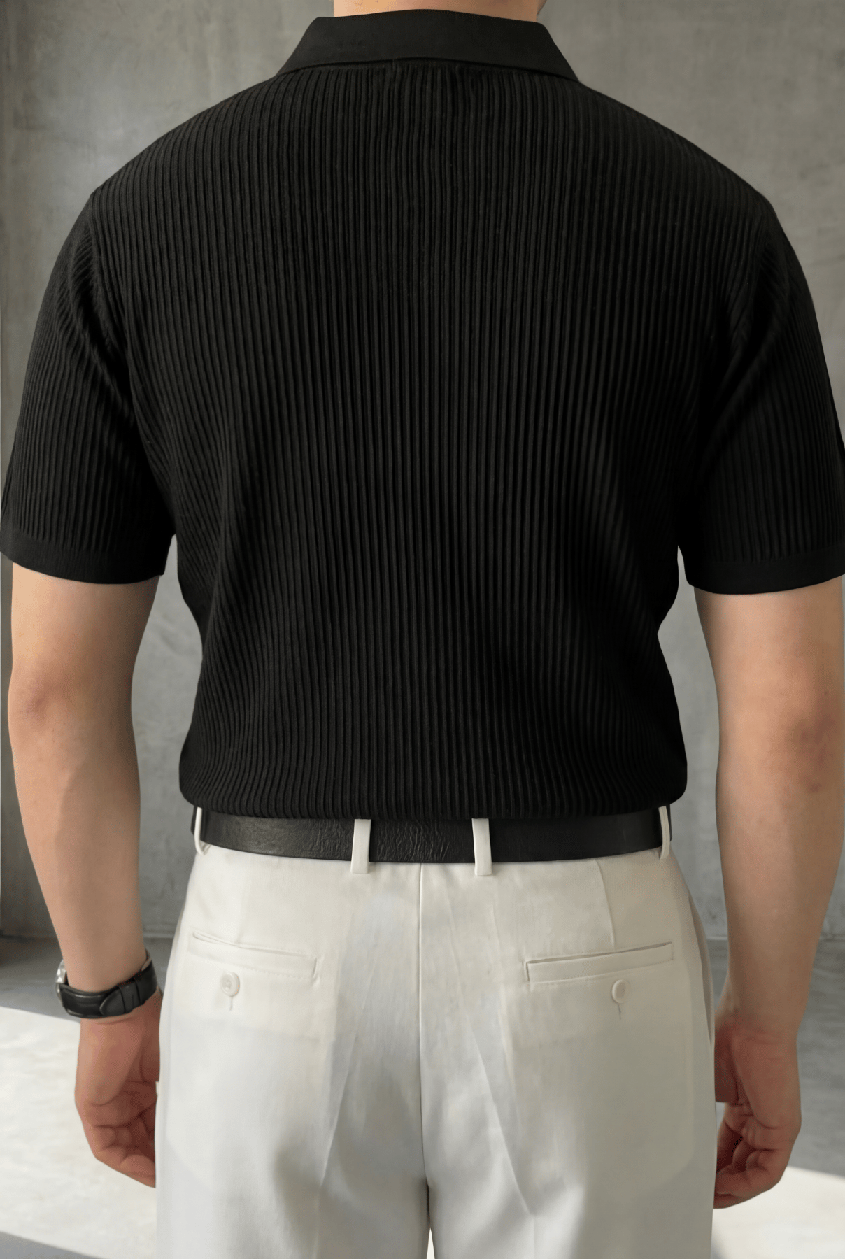 Örgü Detaylı Düğmeli Polo Yaka Triko T-Shirt