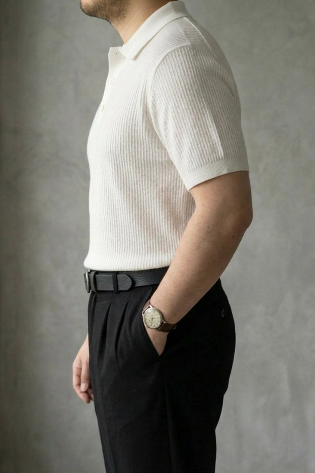 Örgü Detaylı Düğmeli Polo Yaka Triko T-Shirt