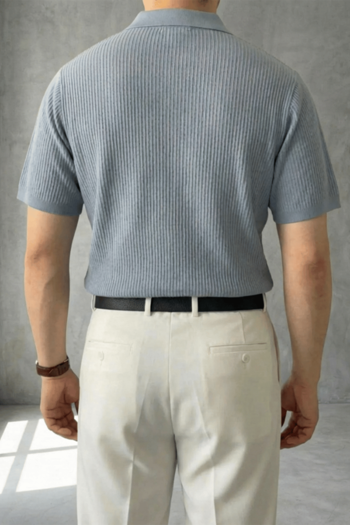 Örgü Detaylı Düğmeli Polo Yaka Triko T-Shirt Bebe Mavisi