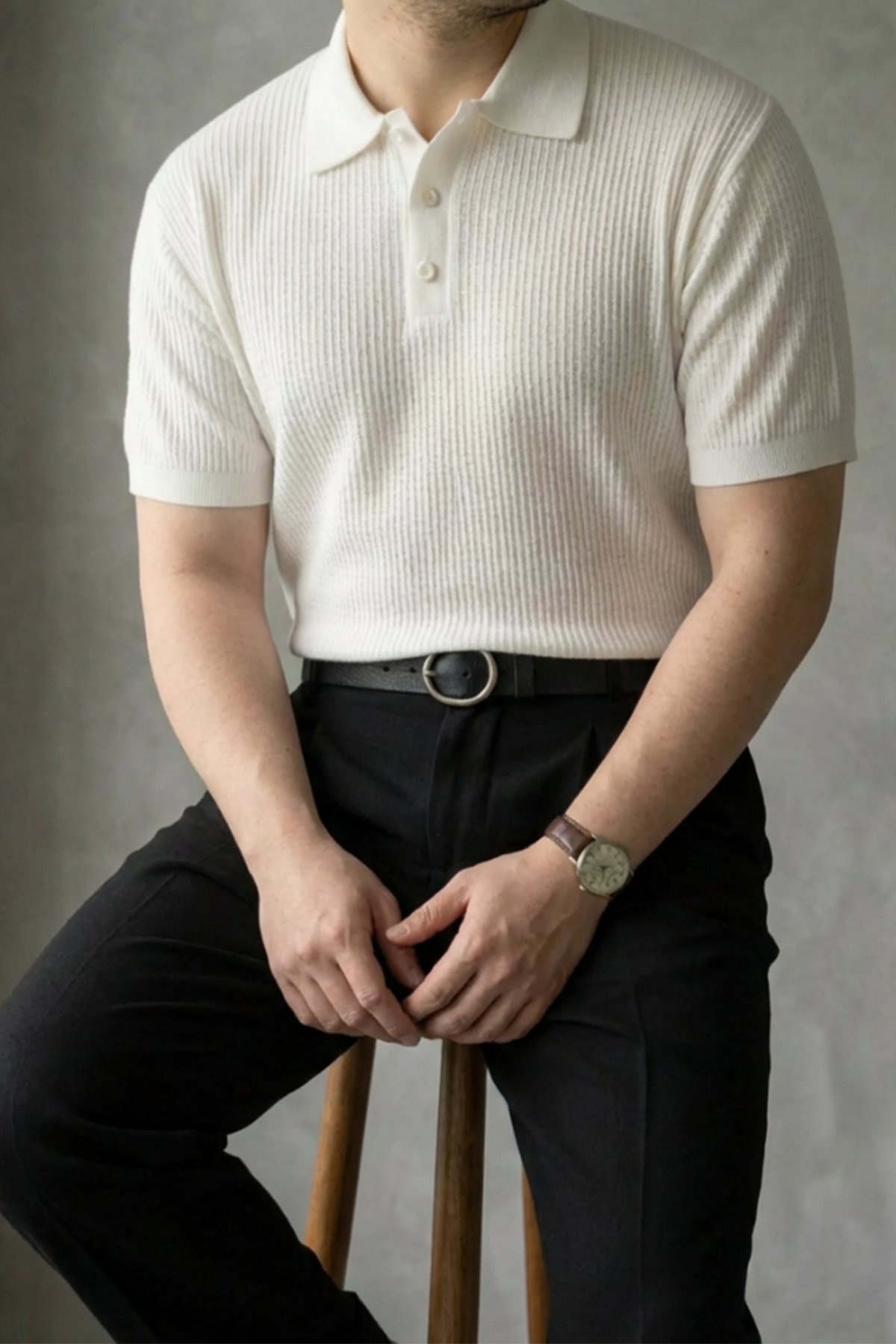 Örgü Detaylı Düğmeli Polo Yaka Triko T-Shirt