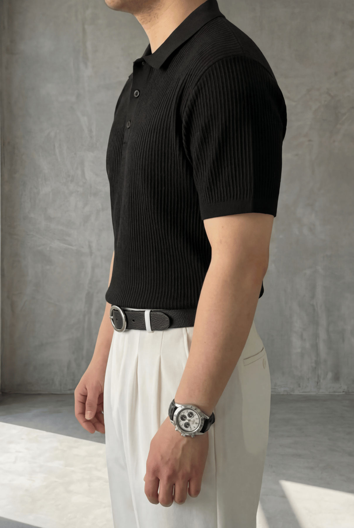 Örgü Detaylı Düğmeli Polo Yaka Triko T-Shirt