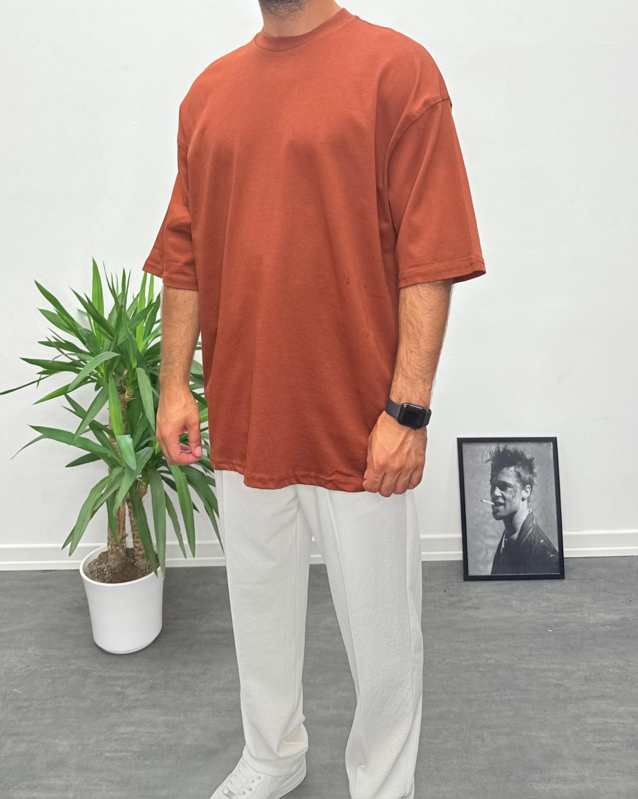 Oversize Basic T-Shirt Acı Kahve