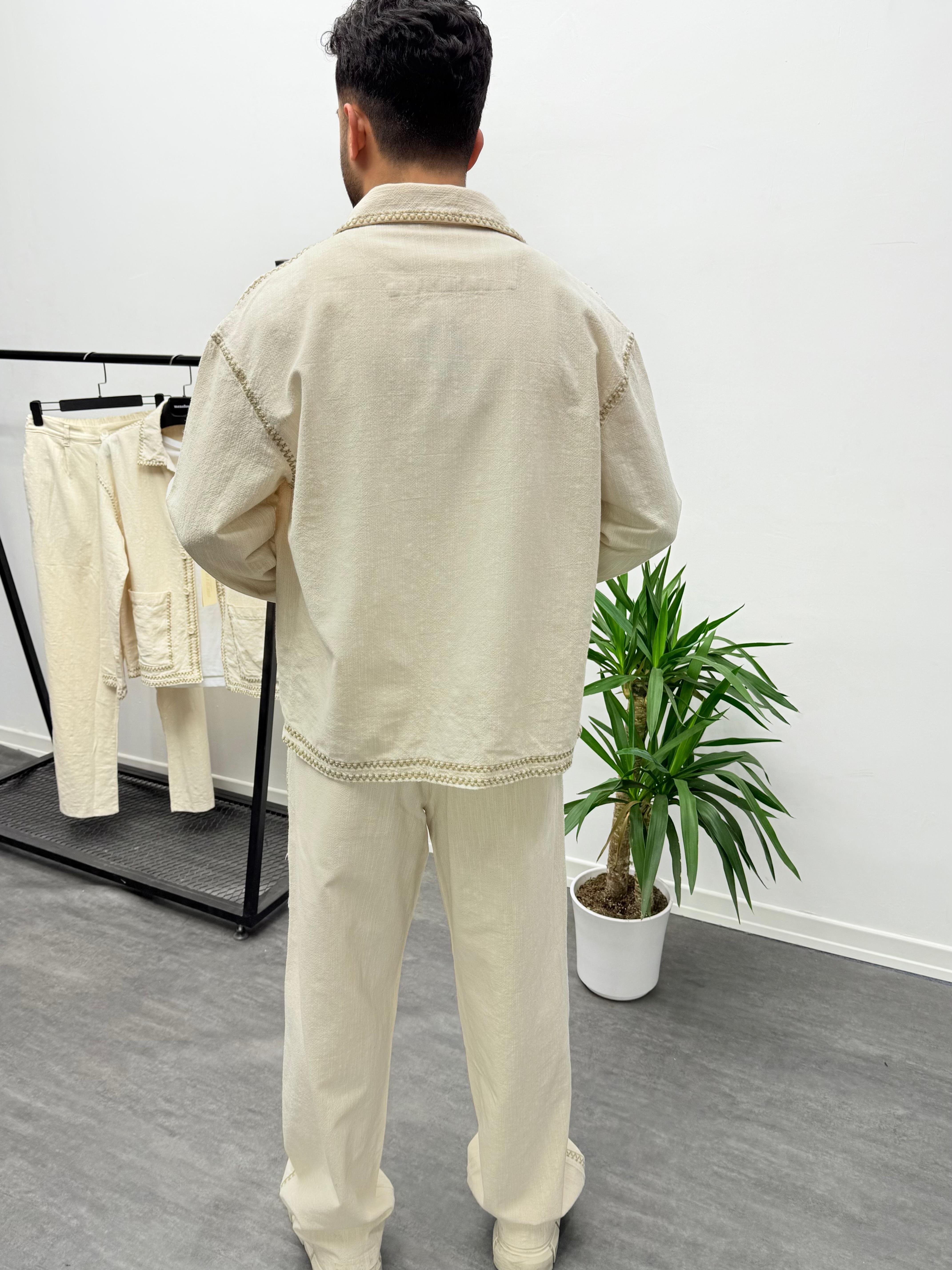 Oversize Nakış Detaylı Keten Takım