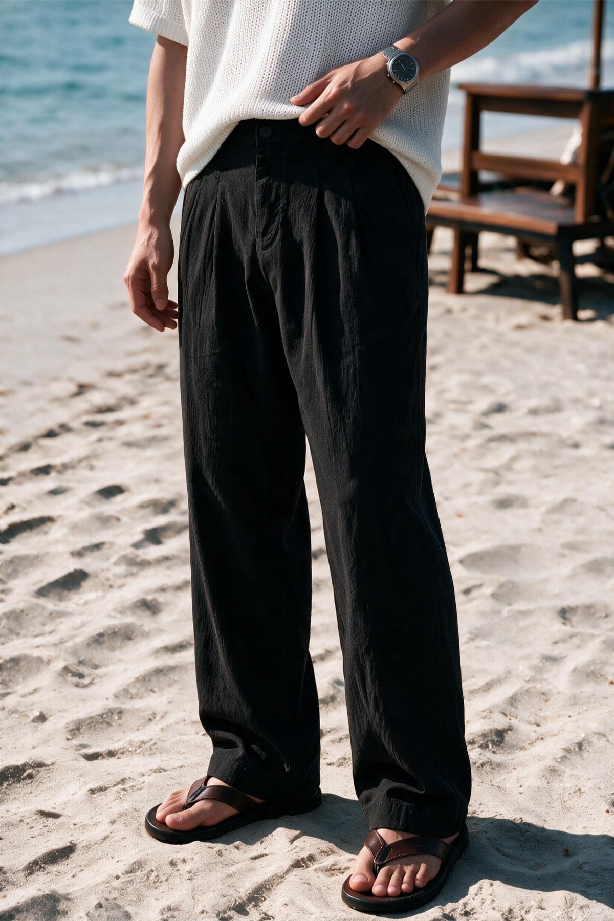 Siena Erkek Premium Çift Pile Detaylı Keten Baggy Pantolon