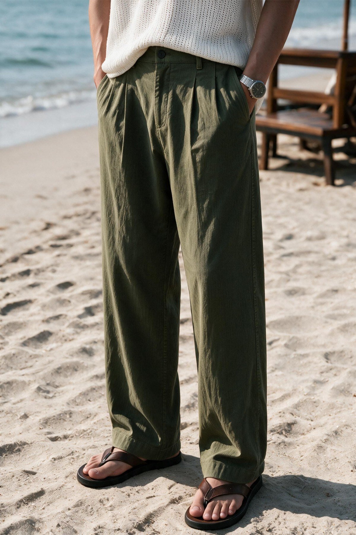 Siena Erkek Premium Çift Pile Detaylı Keten Baggy Pantolon